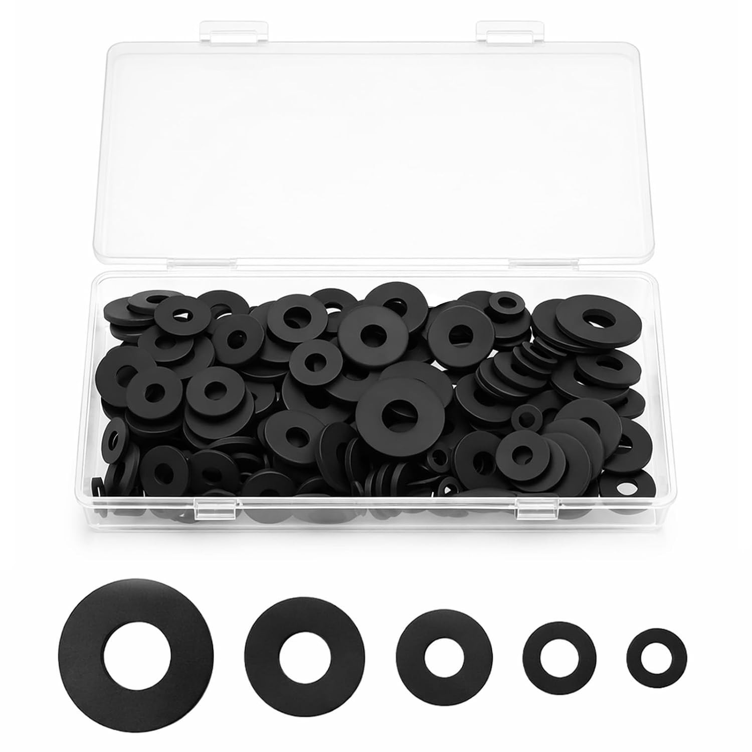 200 PCS Black Rubber Gasket, 10/12/16/20/25mm Flat Rubber Washers Assortment …