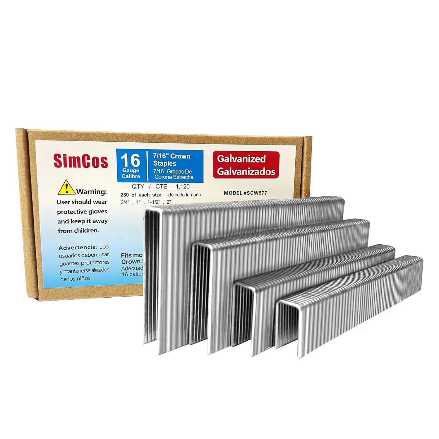 16 Gauge 7/16″ Crown Staples (2″,1-1/2″ 1″, 3/4″) for Wood, Galvanized Steel Ass