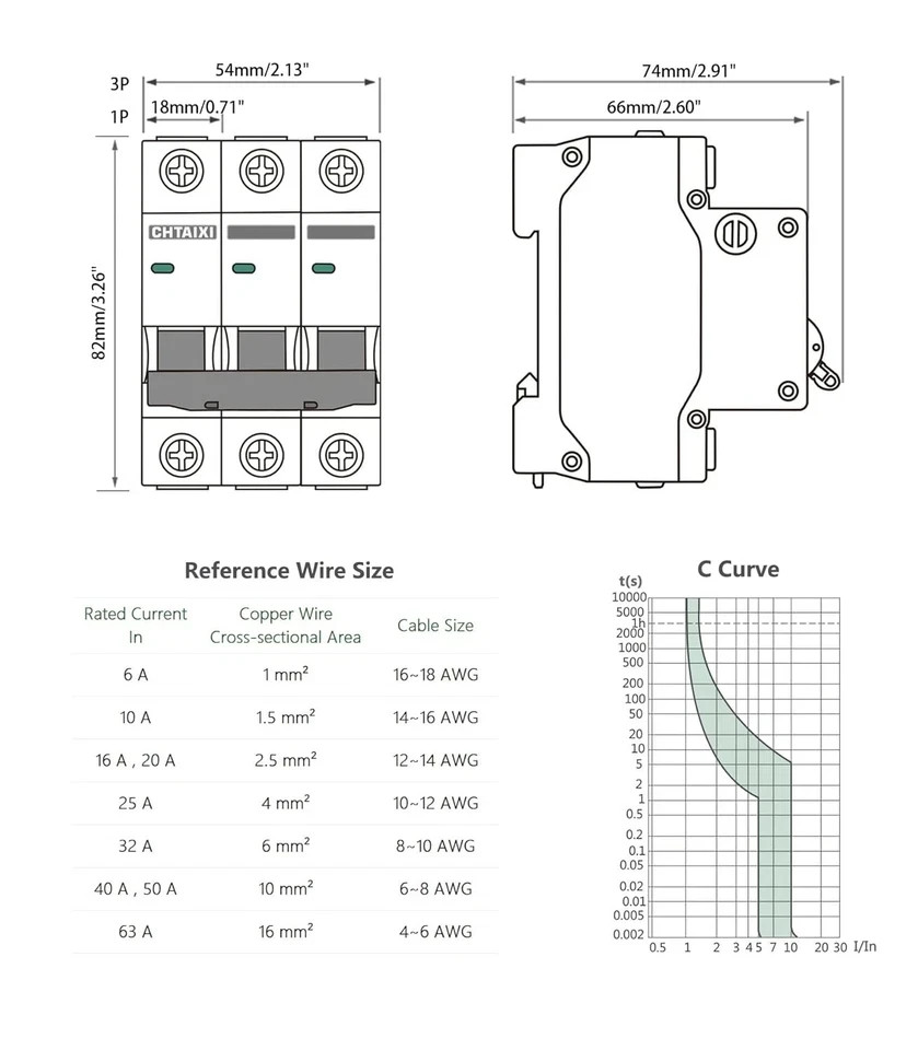 3 Pole DIN Rail Mount Circuit Breaker, 32 Amp 480V AC Miniature Circuit Breaker,