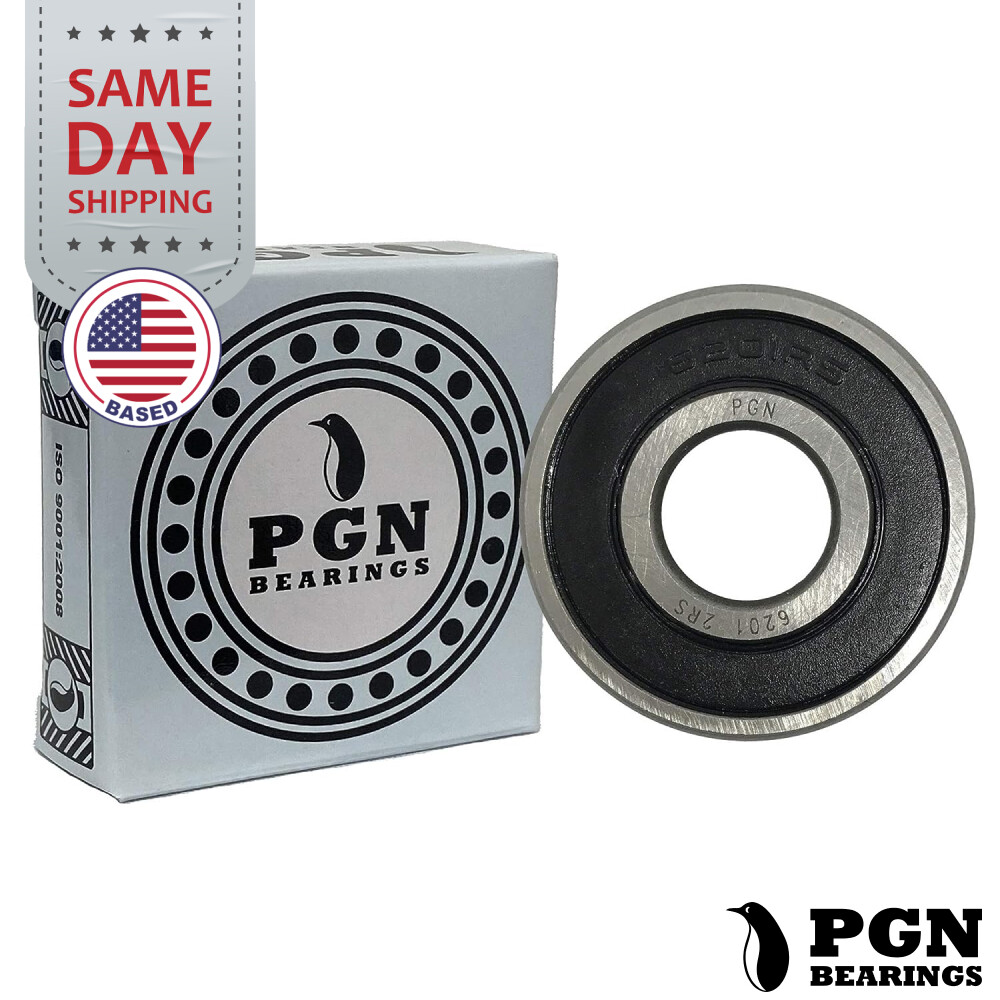 (2) 6201-2RS Premium Rubber Seal Ball Bearing C3 EMQ, 12x32x10, 6201 2RS 6201rs