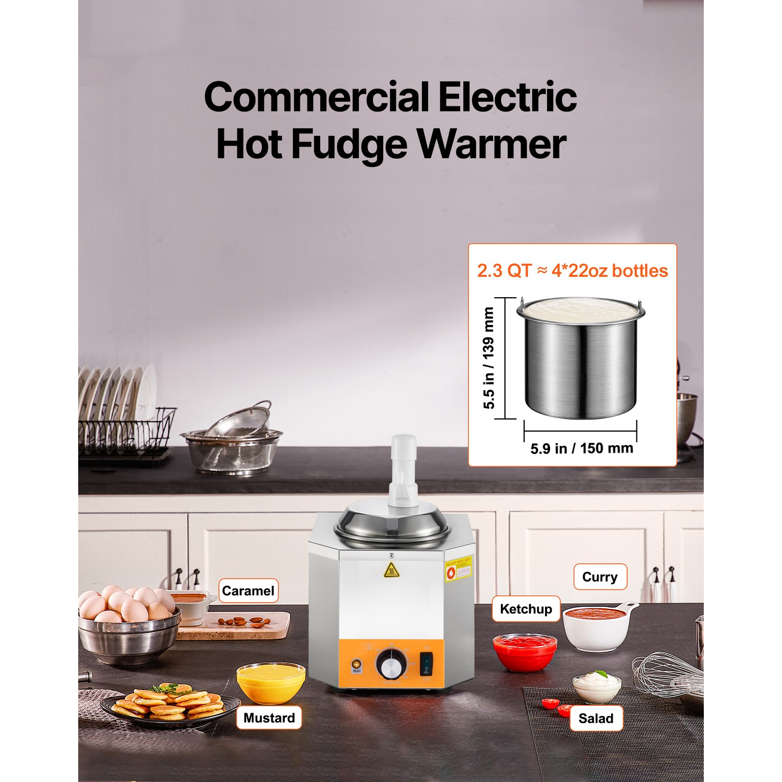 2.4L Electric Nacho Cheese Dispenser w/Pump Commercial Hot Fudge Warmer 86℉-230℉