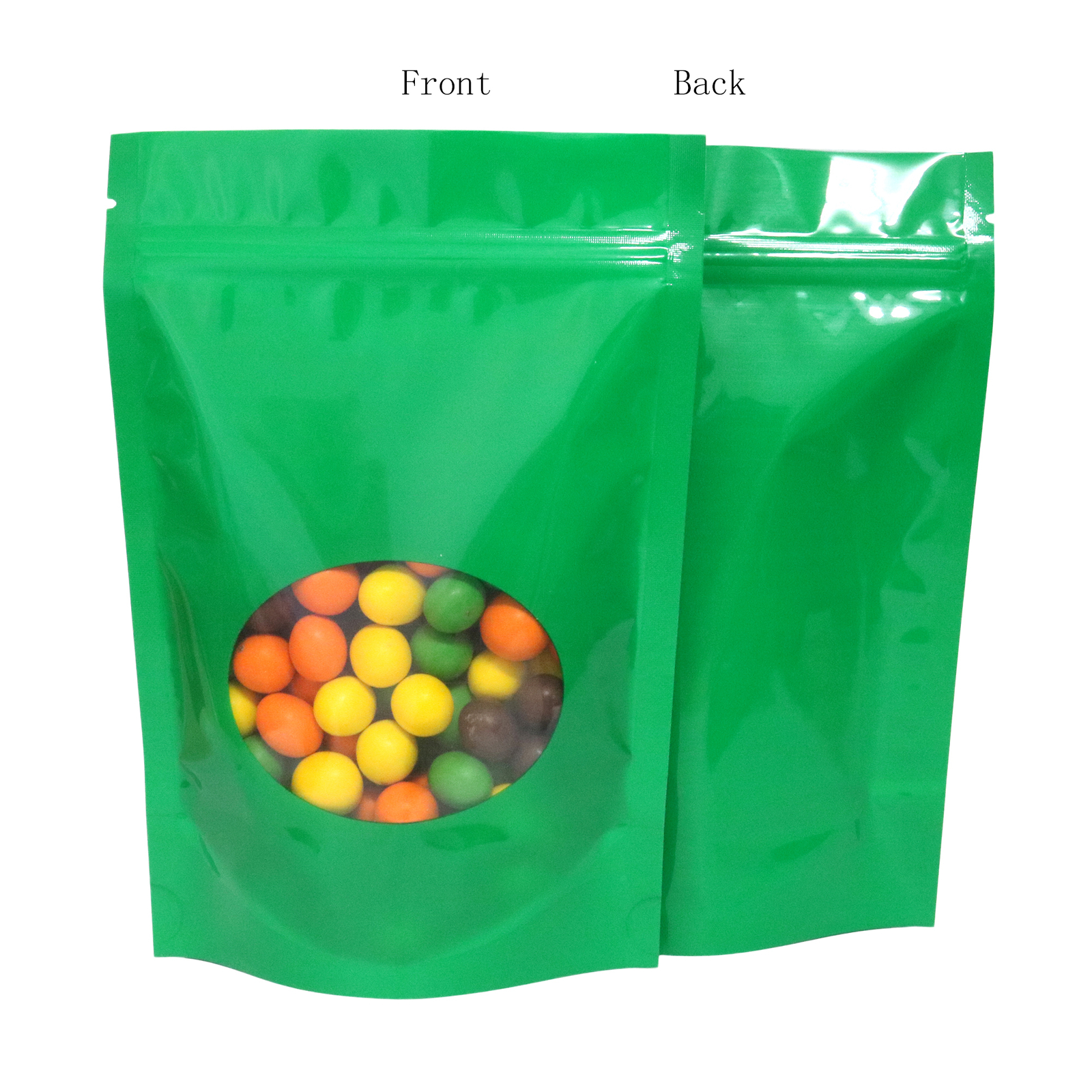 Reusable Glossy Green Stand-Up Zip Seal Pouch w/ Window in Many QTY (6.3×8.7″)