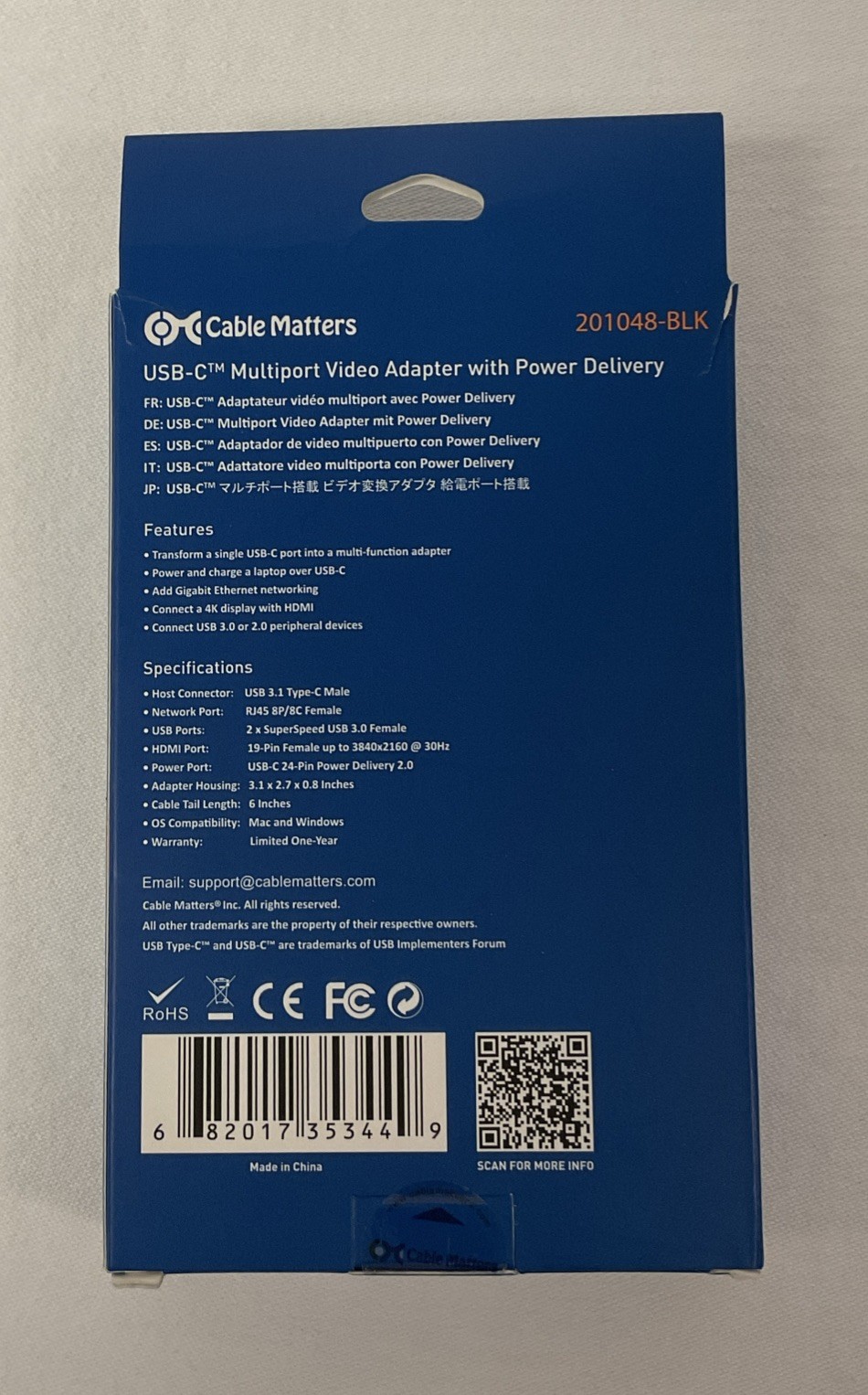 Cable Matters USB-C Multiport Adapter with 4K HDMI, 2x USB, Ethernet, and Power