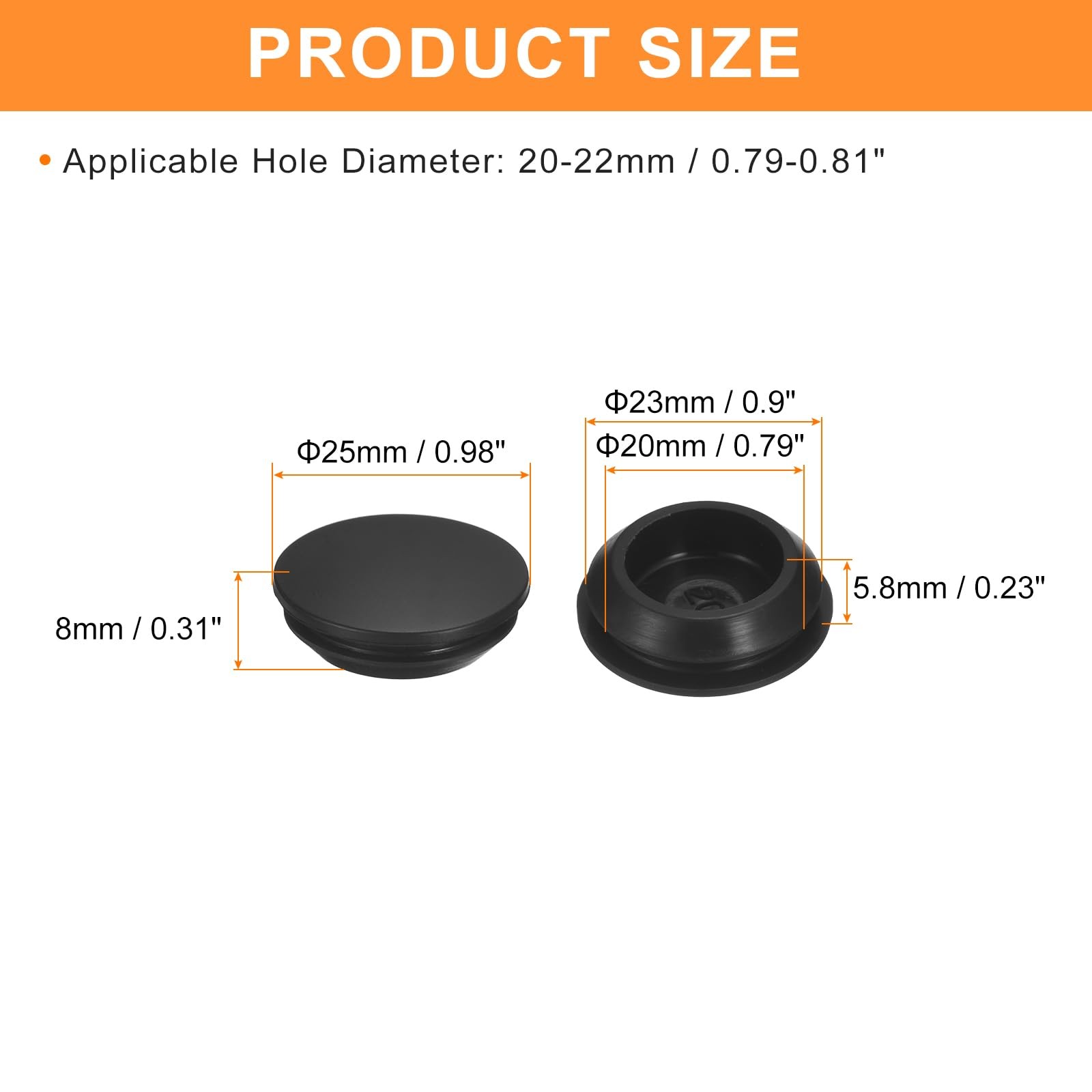 uxcell 8Pcs Silicone Plugs, Rubber Round Snap in Locking Hole 20-22mm, Black