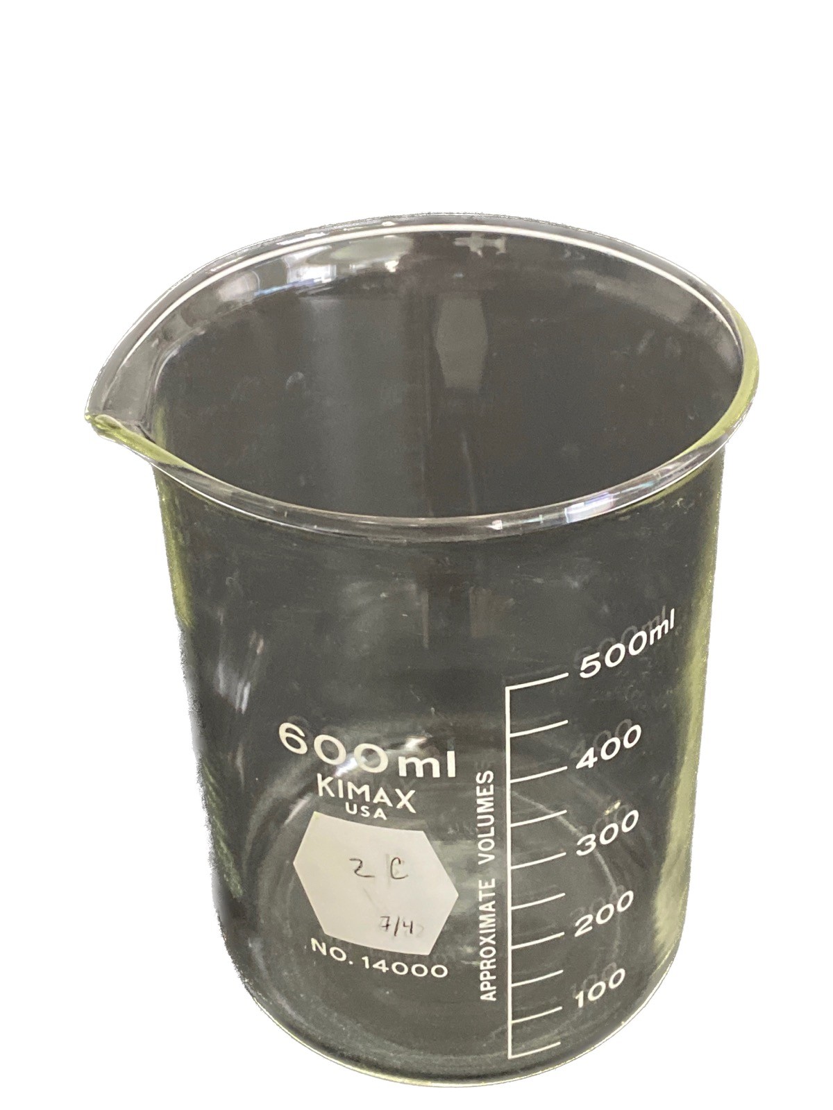 KIMAX Glass 600mL Low Form Dual Scale Graduated Griffin Beaker 14000-600