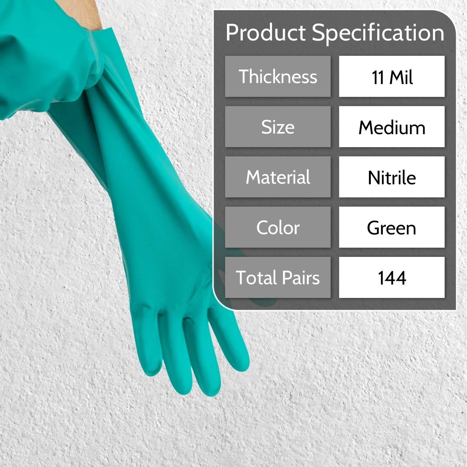 144 Pairs Green Diamond Textured Nitrile Gloves Chemical Resistant 11 MIL/M Size