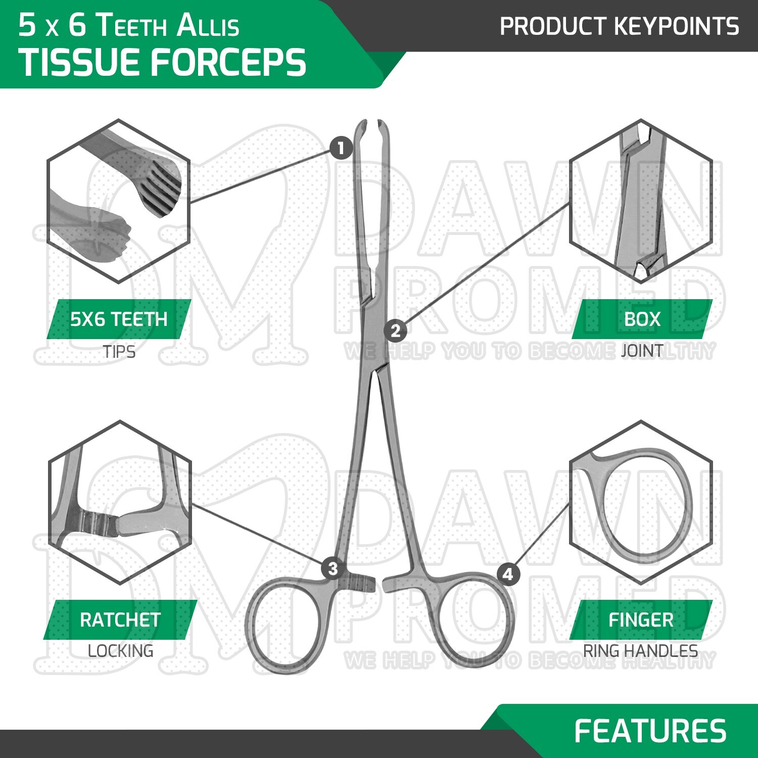 Allis Tissue Forceps 6″ 5 X 6 Teeth Surgical Clamp OB/GYN Instruments German Gr