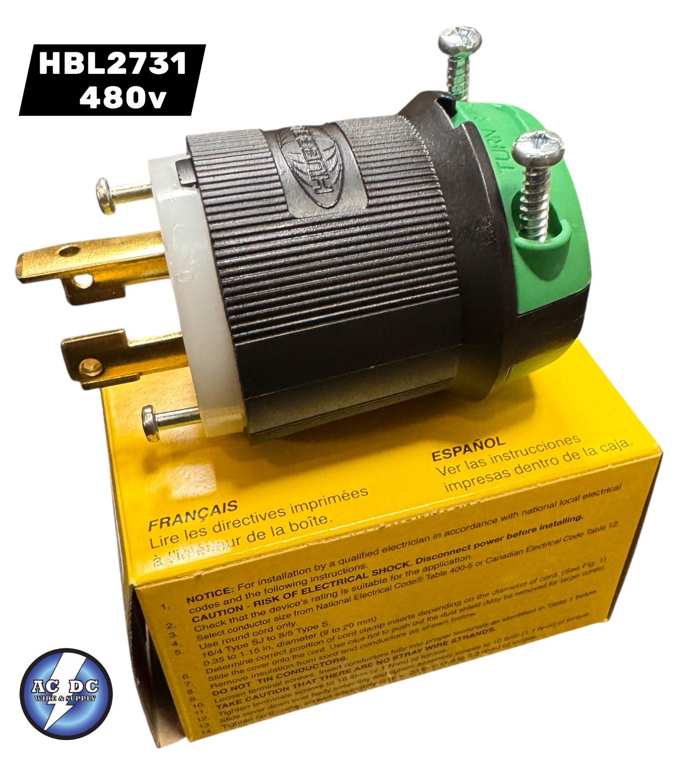 HUBBELL HBL2731 30A 3P,4W 480V L16-30P (GREEN)