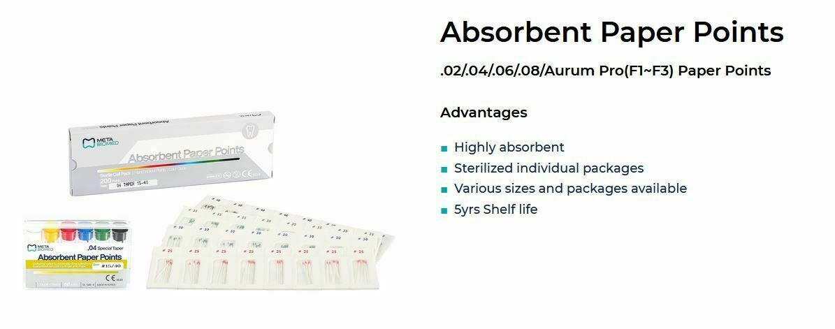 Meta-Biomed Absorbent Paper Points, Sterile, Hand-Rolled Coarse 2000/pk