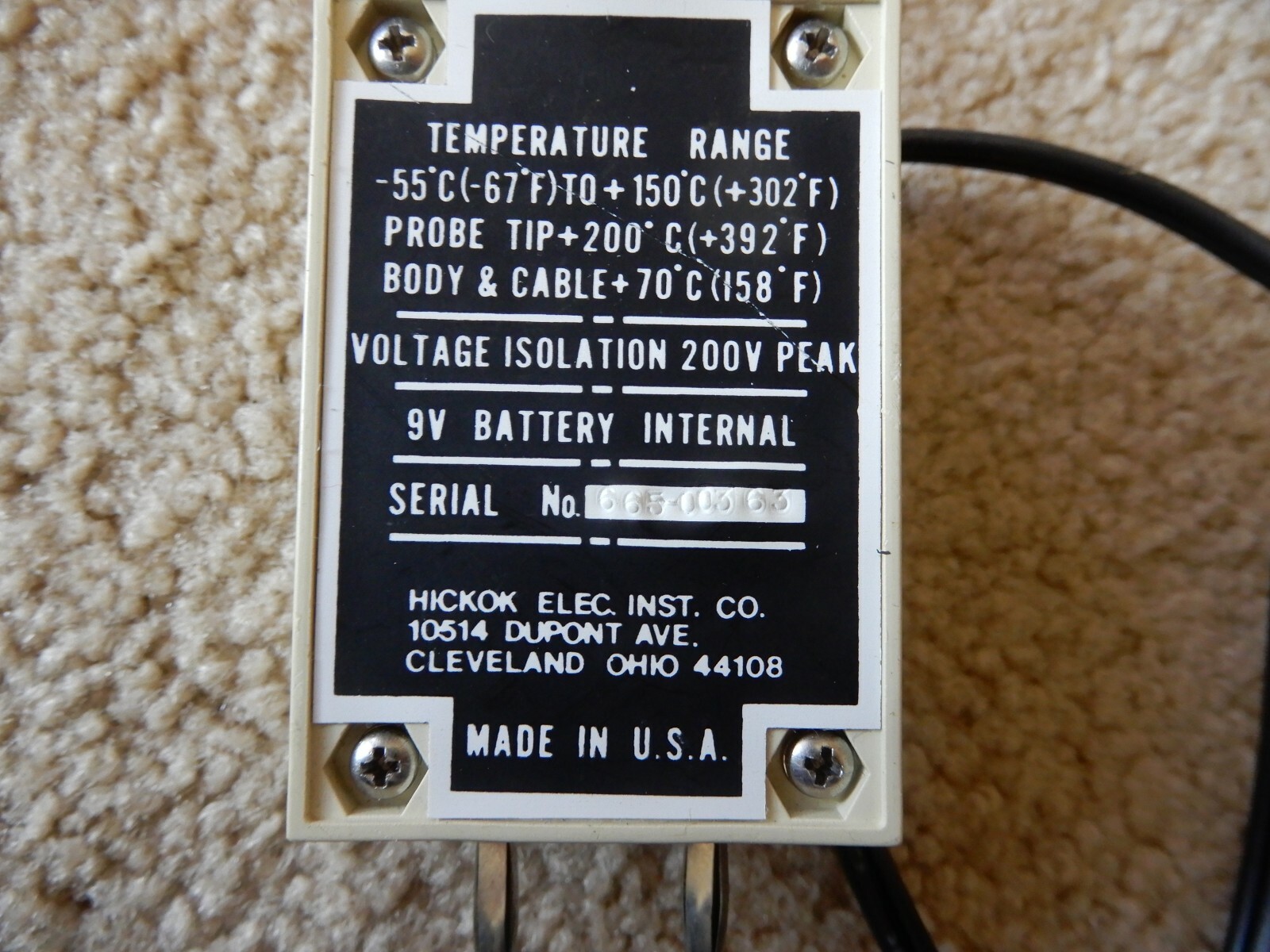 HICKOK TP-20C TEMPERATURE PROBE -55 DEGREE C (-67F) + 150 C (+302 DEGREE F)