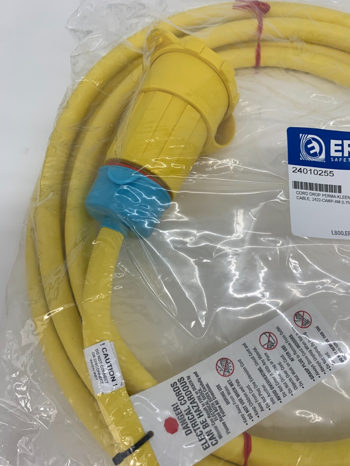 Ericson 24010255 Cord Drop Perma-Kleen Antimicrobial 20′ 12/4 Yellow Cable 125V