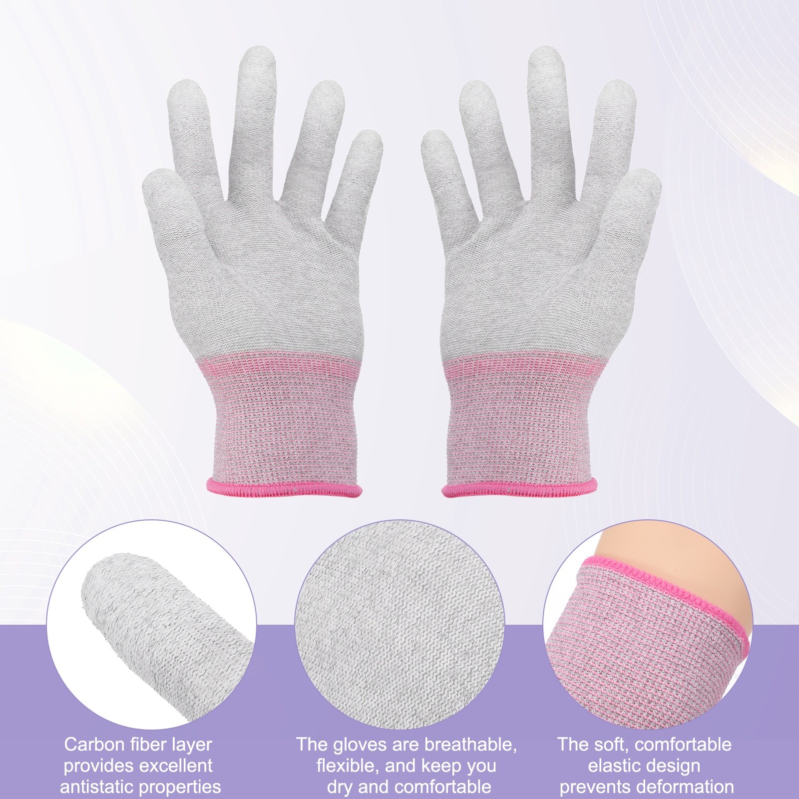 12Set ESD Anti-Static Gloves Carbon Fiber Protective Glove,Small Size Pink