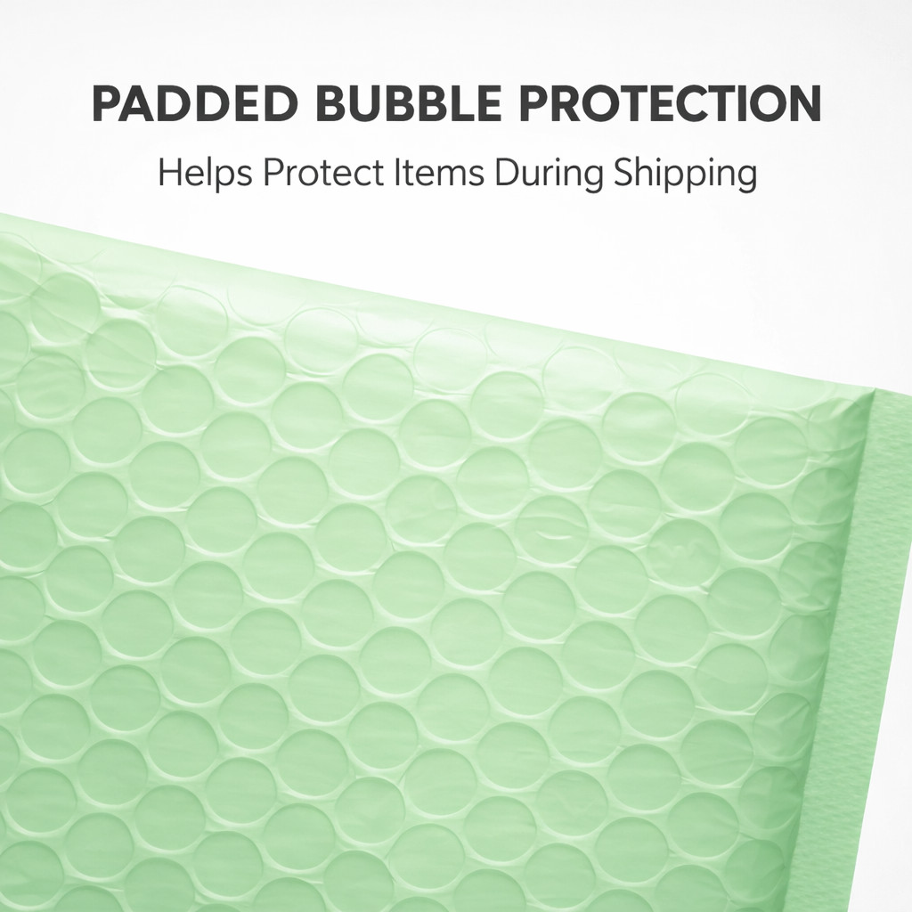 Green Padded Poly Mailers #0 6.5×10 Self Seal Shipping Envelopes