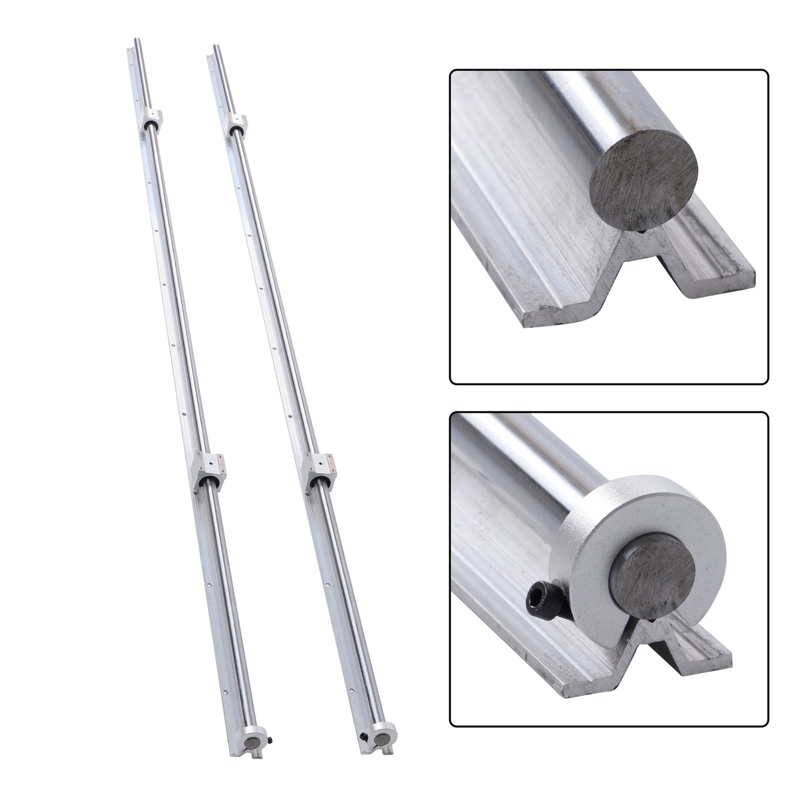 2Pcs SBR20-2200mm Linear Rails + 4× SBR20uu Bearing Blocks & 4×20mm Fixing Rings