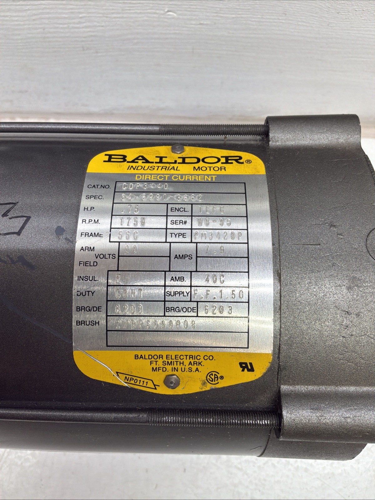 Baldor DC Industrial Motor CDP3440 3/4HP 90 VDC 1750 RPM NEW