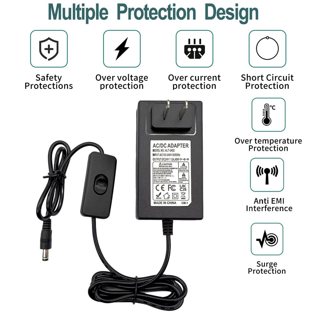 24V 2A DC Power Supply 48W Switching Adapter 100-240V 50-60Hz AC to DC 24V 2A…