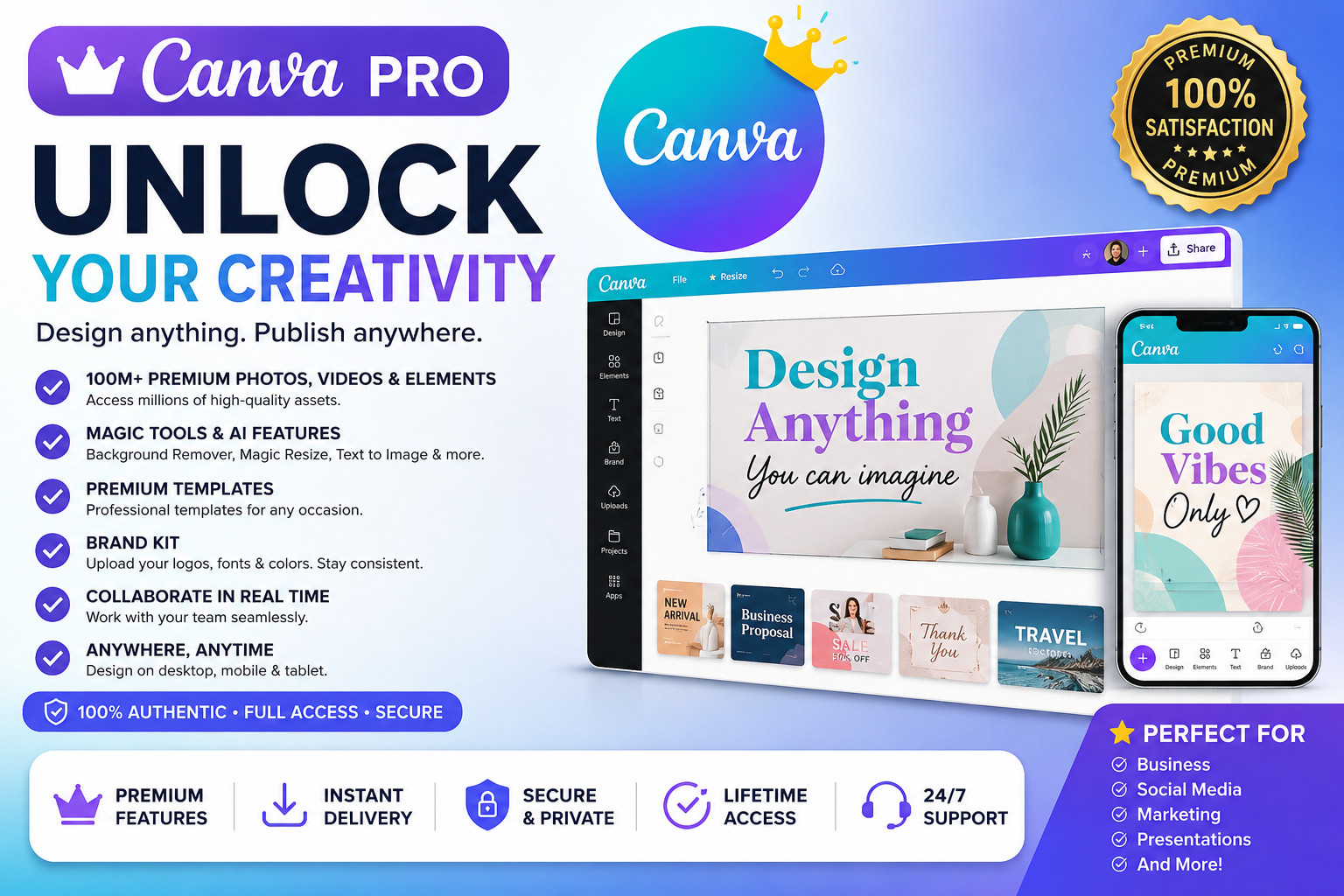 Canva Premium with Professional Bundle and Unlimited Graphics. Letter Shipping-