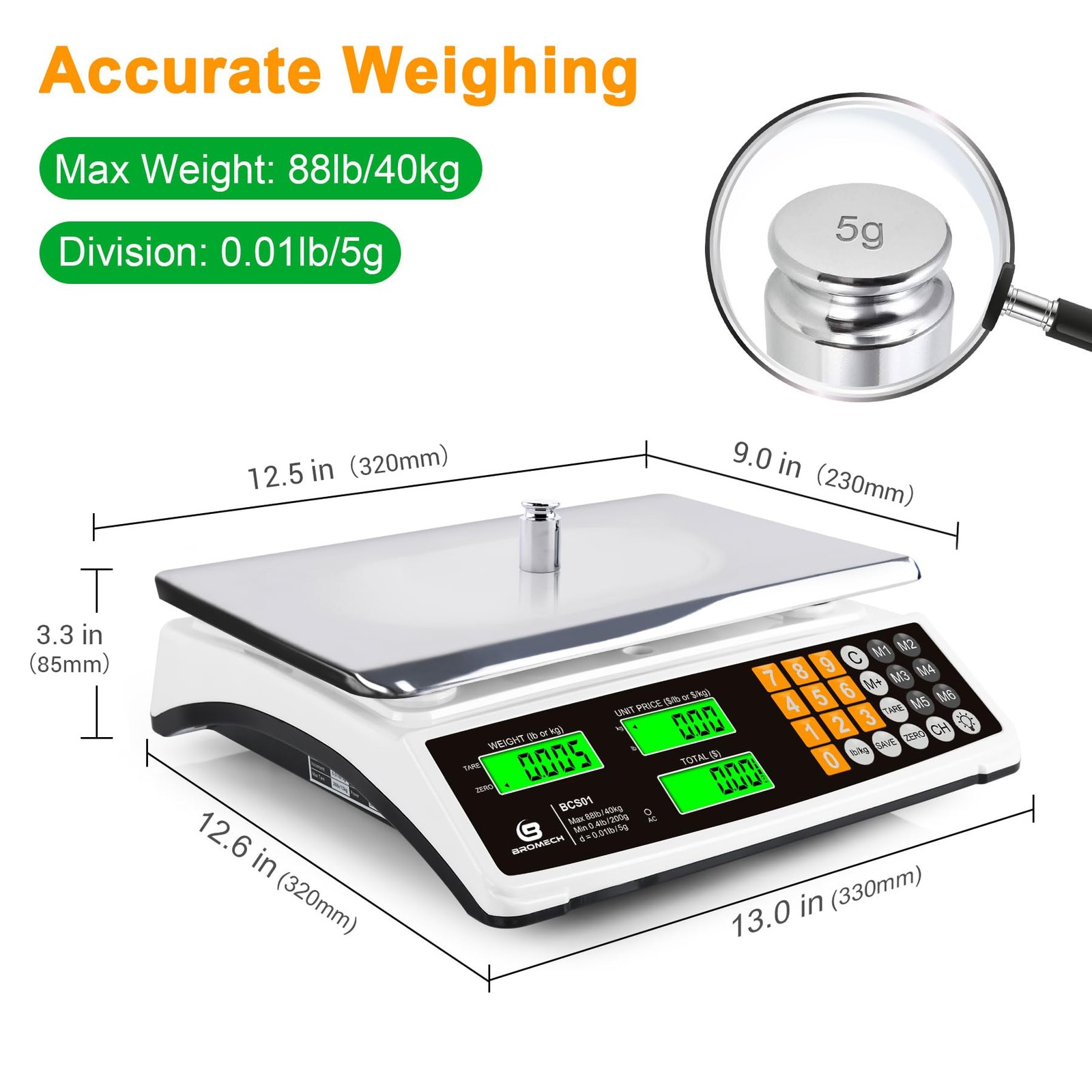 BROMECH 88lb/40kg Price Computing Food Scale with LCD Backlight, Not for Trade