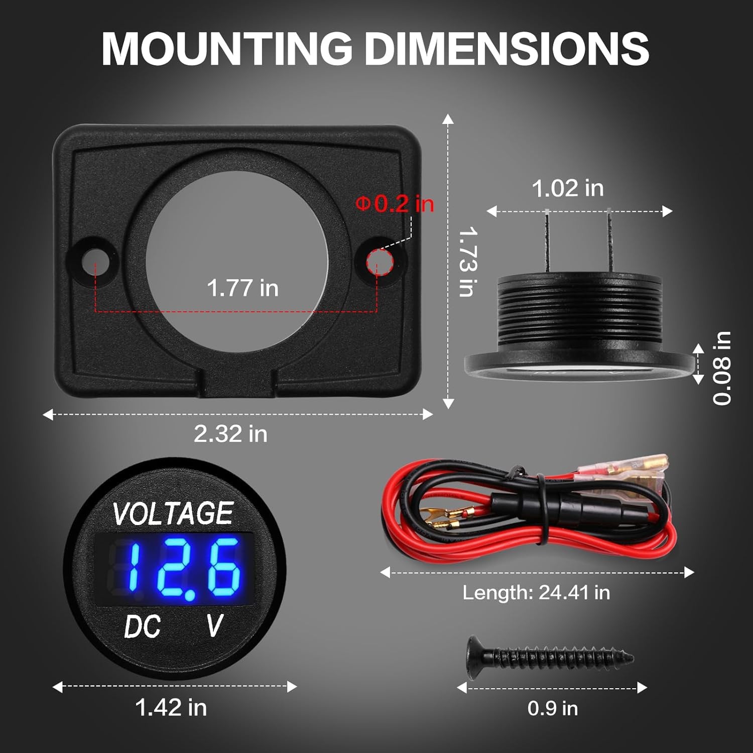 DC 24V 12V Voltage Gauge, Battery Voltage Meter, LED Volt Meter 12 Volt 24 Volt