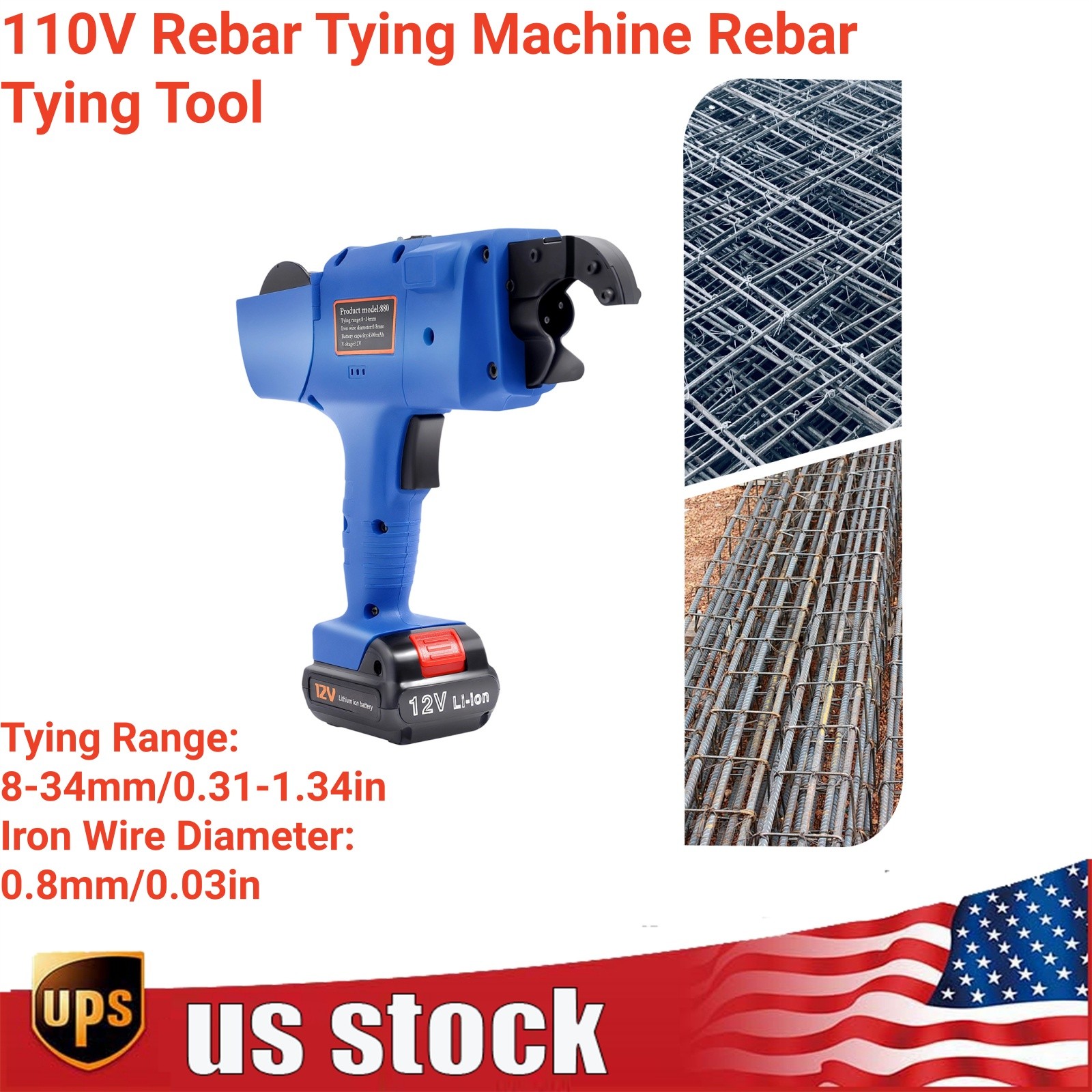 8-34mm Handheld Rebar Tie Gun Tier Machine Automatic Steel Bar Tying Tool + Wire
