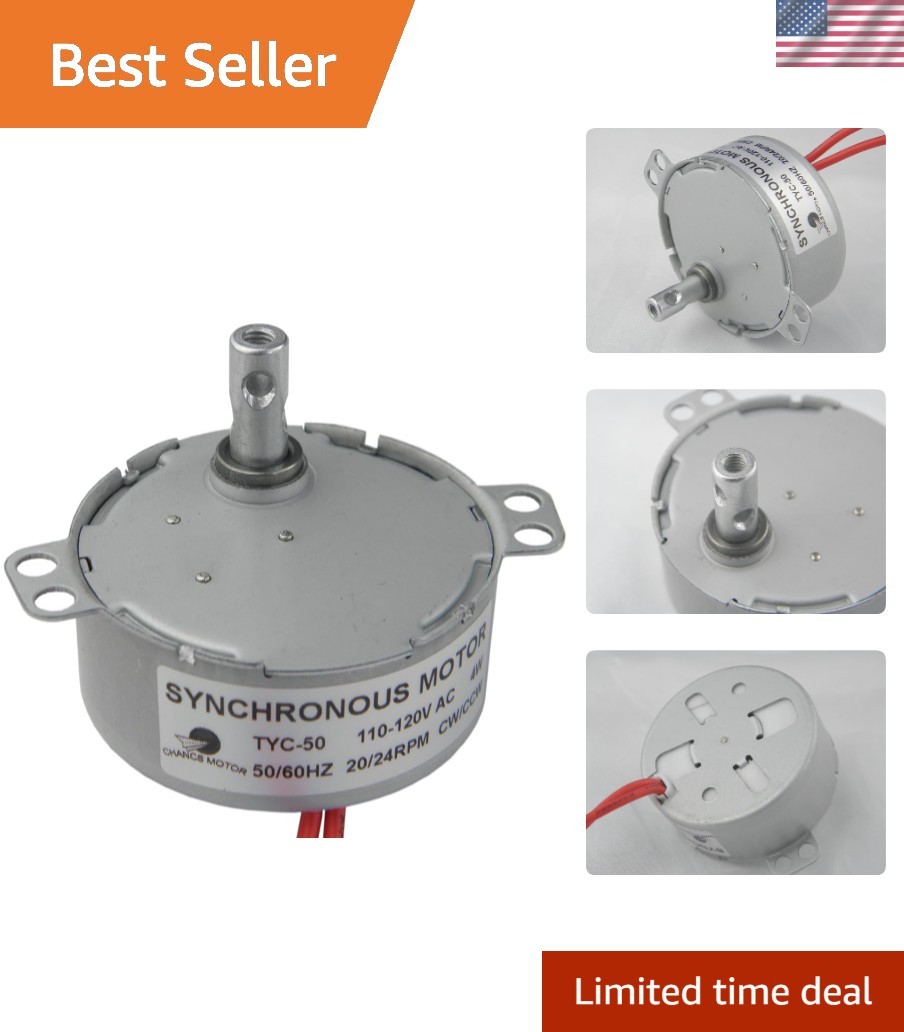 Compact 110V Synchronous Gear Motor 20-24 RPM for DIY Projects & School