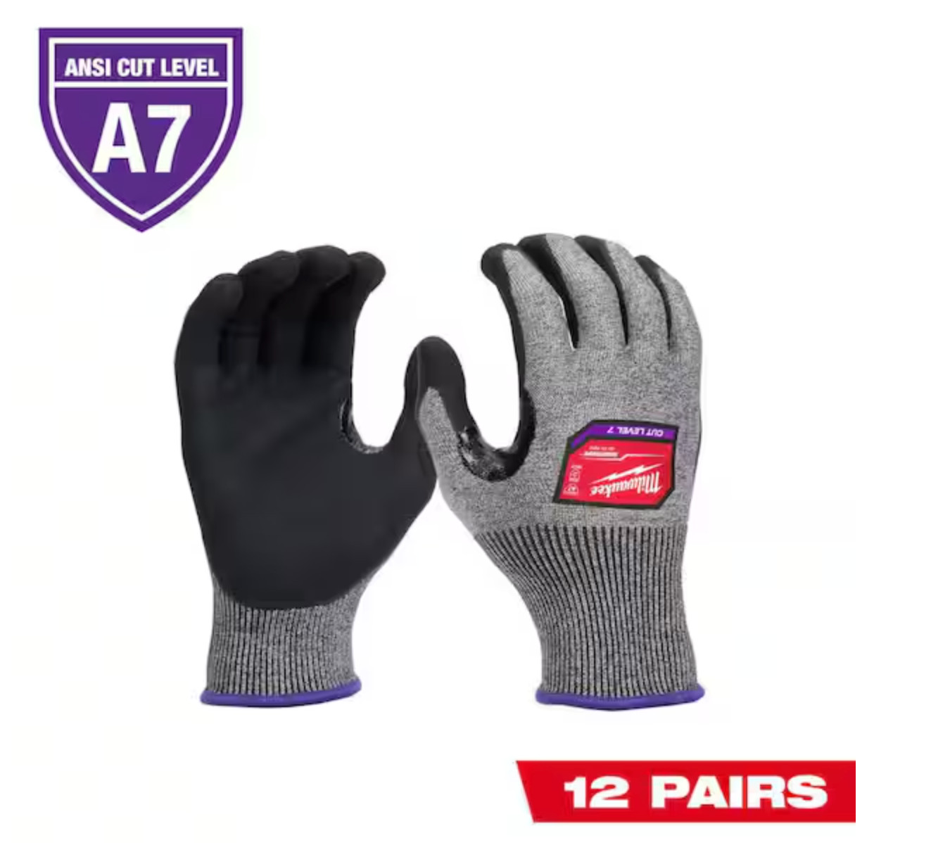 Milwaukee 12 Pair Cut Level 7 High-Dexterity Nitrile Dipped Gloves (S)