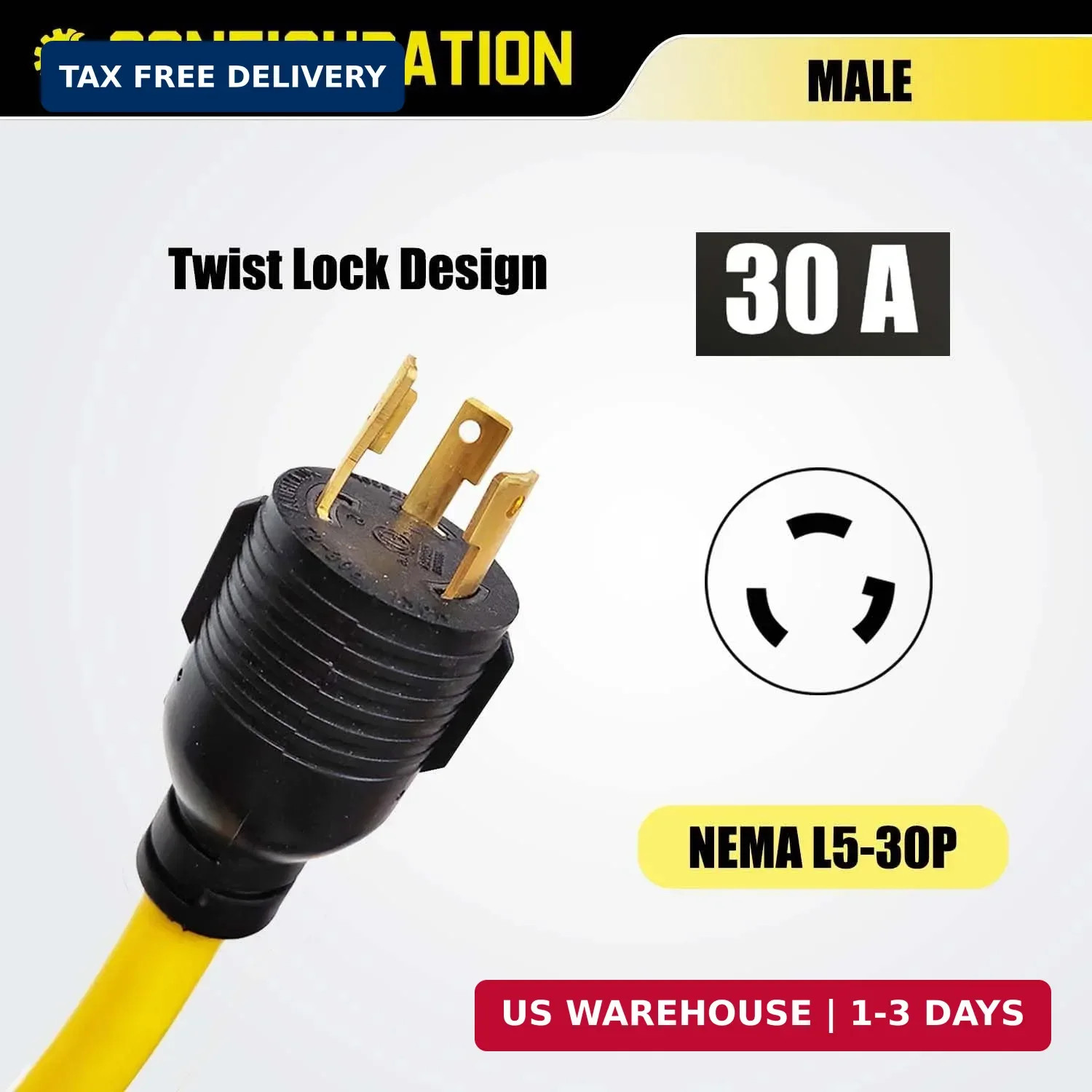 30 Amp 3 Prong Twist Lock to RV Adapter Cord, Generator Locking Plug NEMA L5-30P