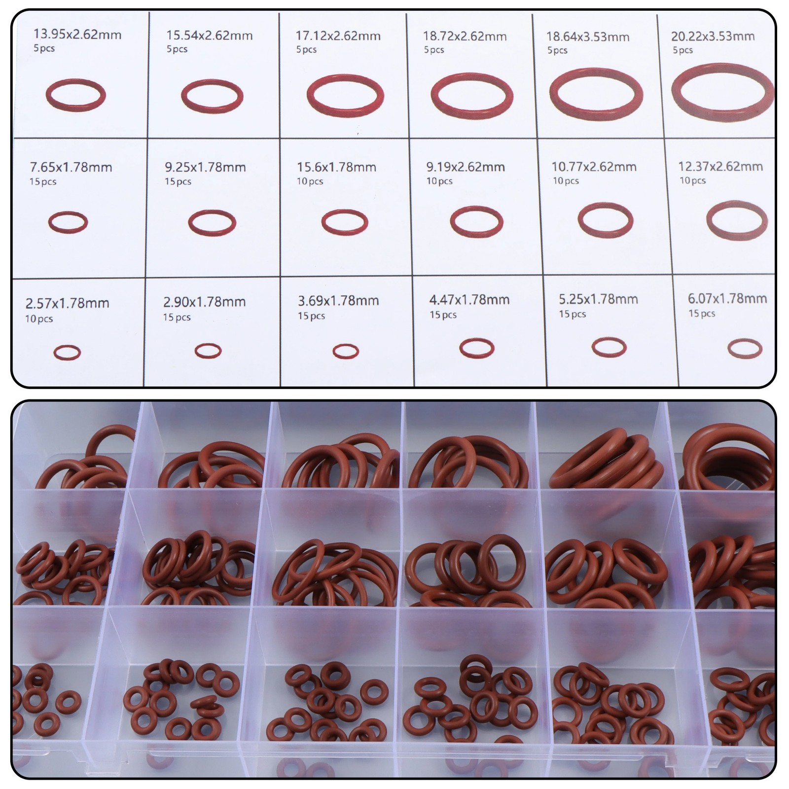 180 Pcs O-Ring Brown Metric FKM O-Ring Kit Fit High Heat Applications with Box