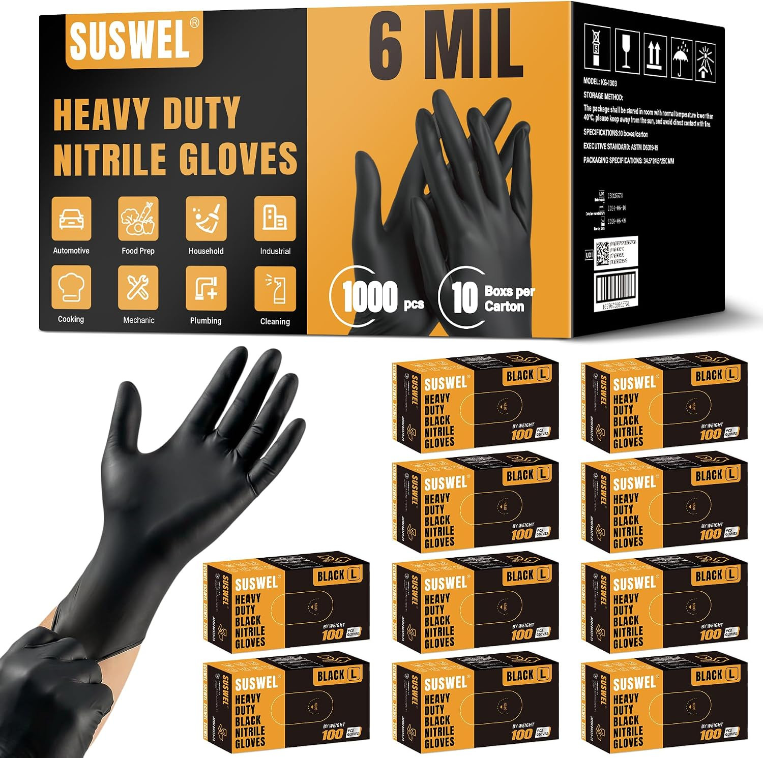 HEAVY DUTY 6 Mil Nitrile Gloves Disposable Latex Free Black Rubber Mechanic Tatt