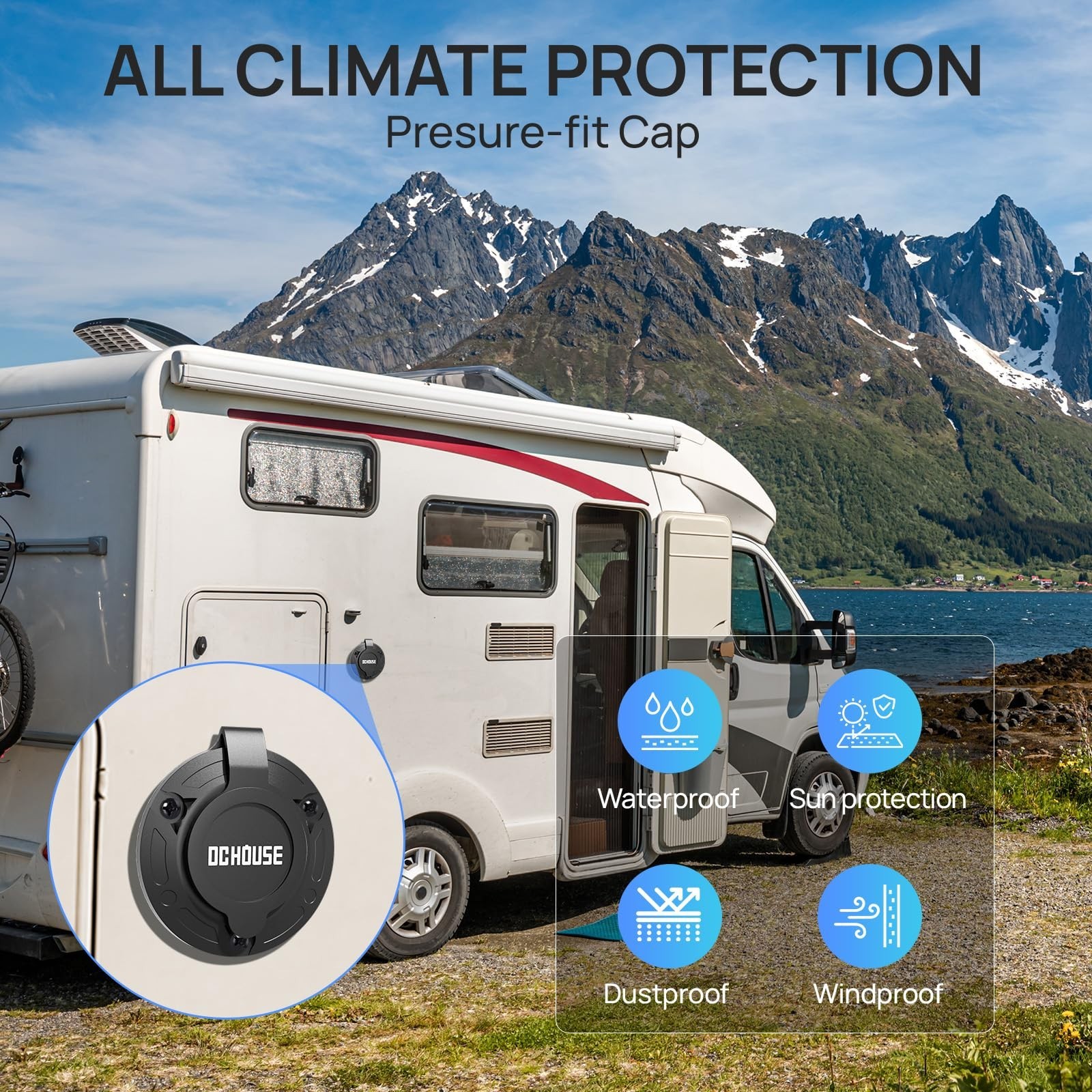 15A AC Port Plug 125V Shore Power Inlet for RVs, Golf Carts, Boats | 16″ Waterpr
