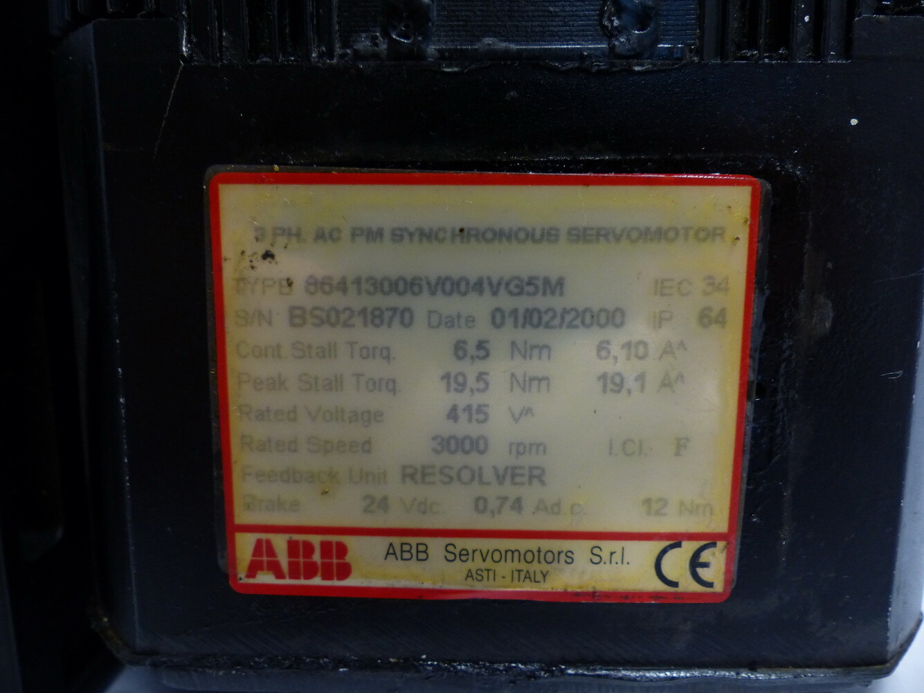ABB 86413006V004VG5M Synchronservomotor SN: BS021870