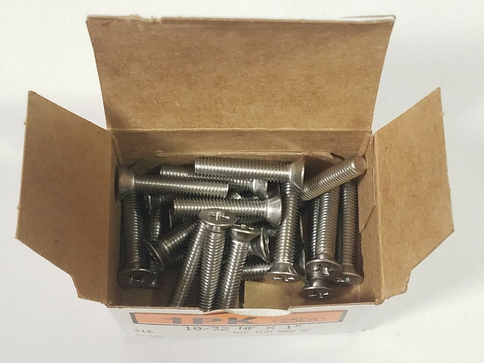 New 1 PK (25EA) 316 PHIL FLAT MACH Screw 10X32 NF X 1, ( Lot of 10 boxes)