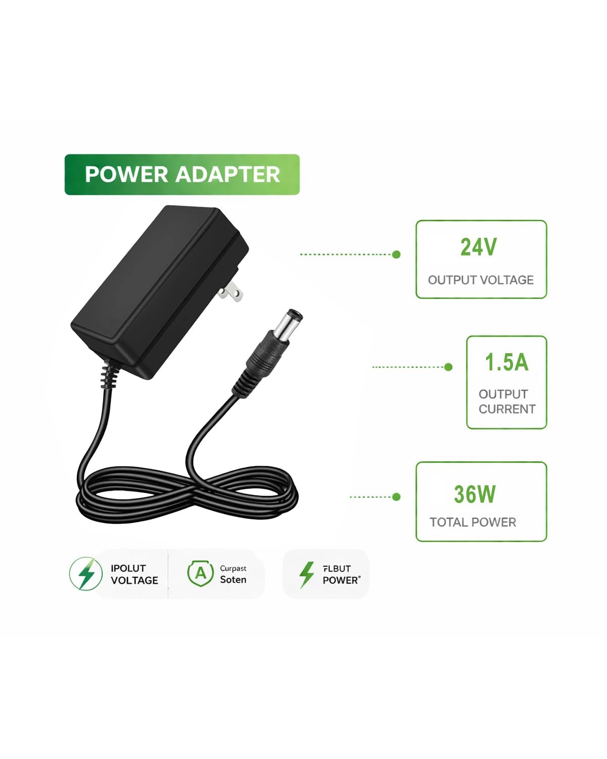24V 1.5A Power Supply AC Adapter, 100-240V 50-60Hz to DC 24V 1.5A Switching C…