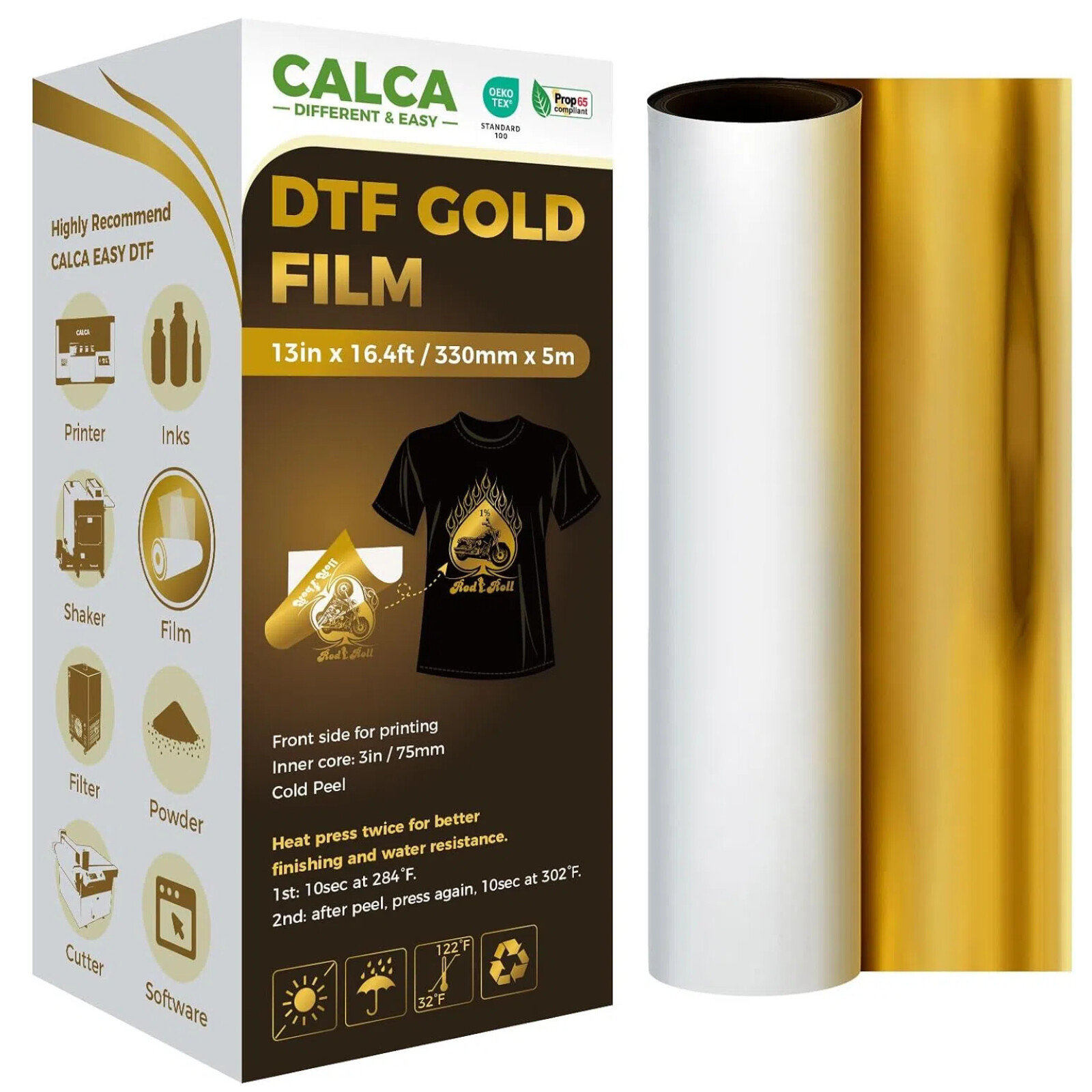 CALCA Gold DTF Foil Film 13in x 16.4ft Transfer Film Roll Cold Peel US Stock