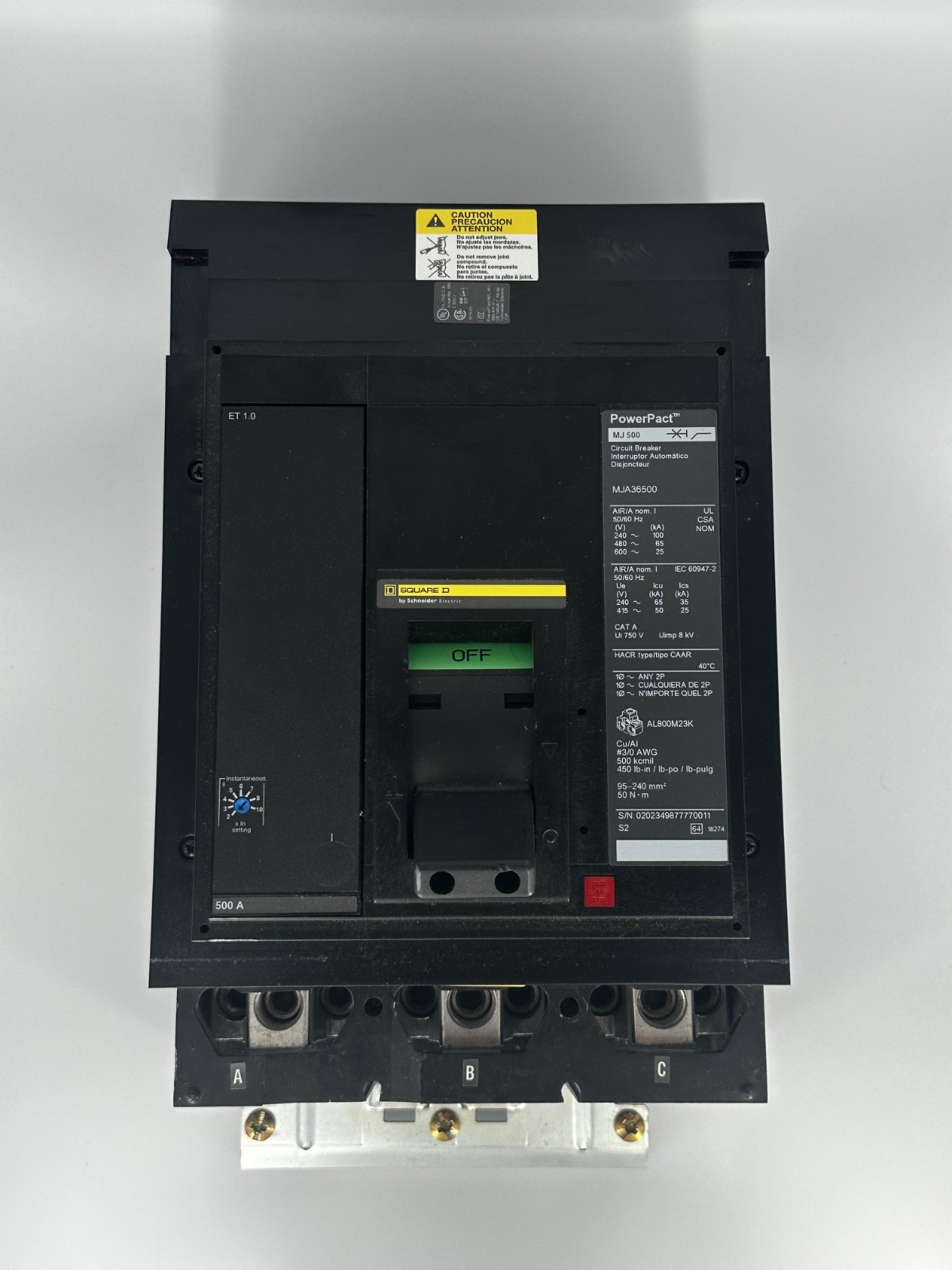 Square D MJA36500 500A 3 Pole Molded Case Breaker I-line Schneider Electric
