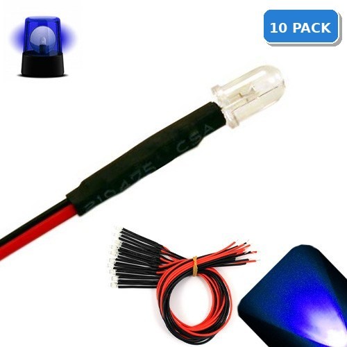 10 x LED Pre wired 12v 5mm Blue Flashing Blinking Strobe LEDs 12 volt RC 6v 9v