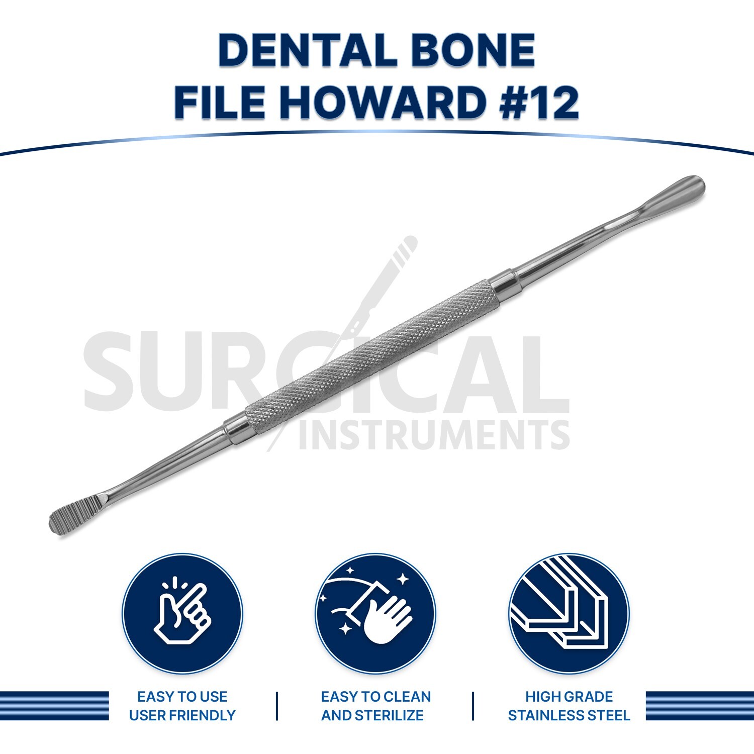 3 Pcs Bone File Howard #12 Medical Surgical Dental Instruments German Grade