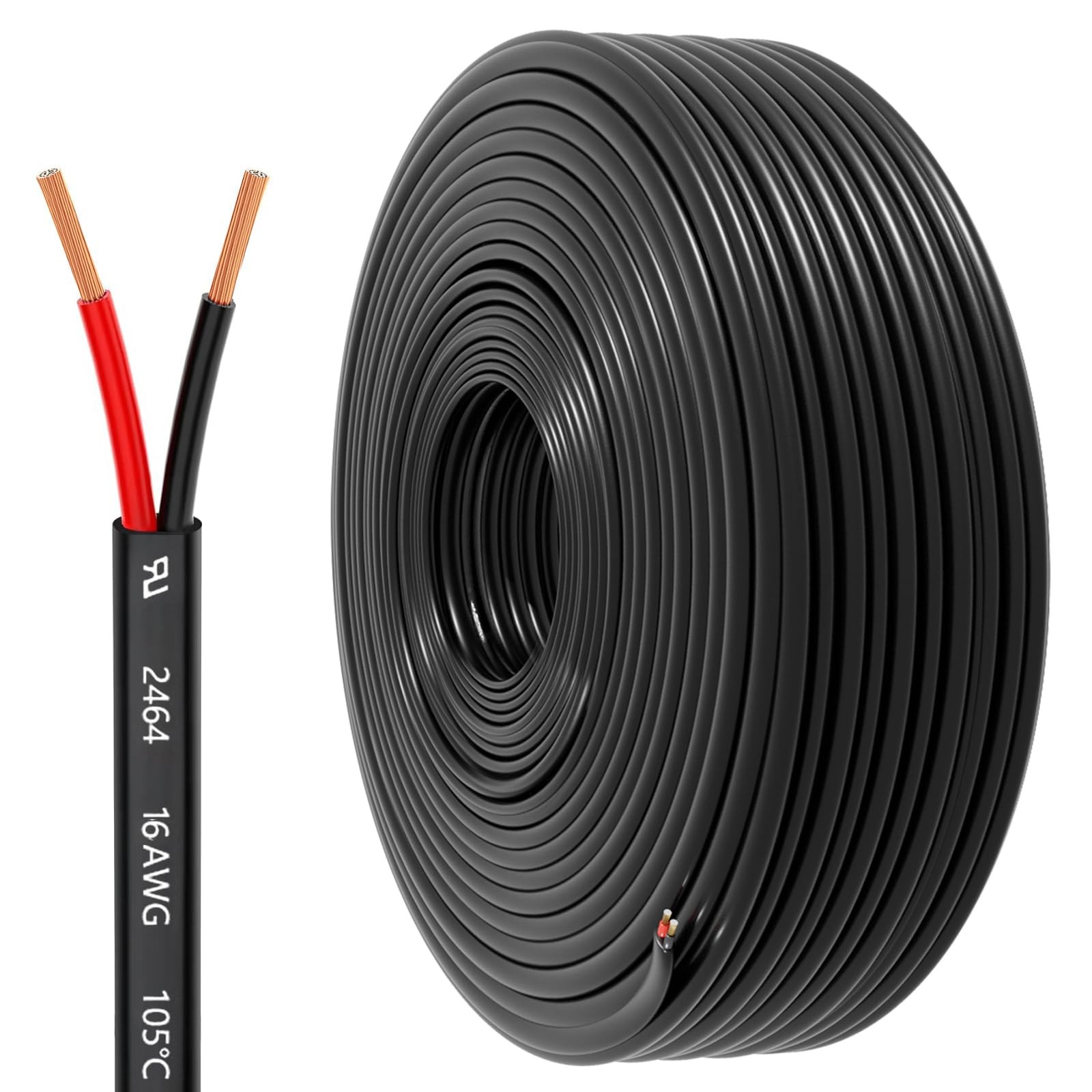 16 Gauge AWG 1.309mm 2 Conductor Electrical Wire 12V/24V DC 30.5M/100FT Cord