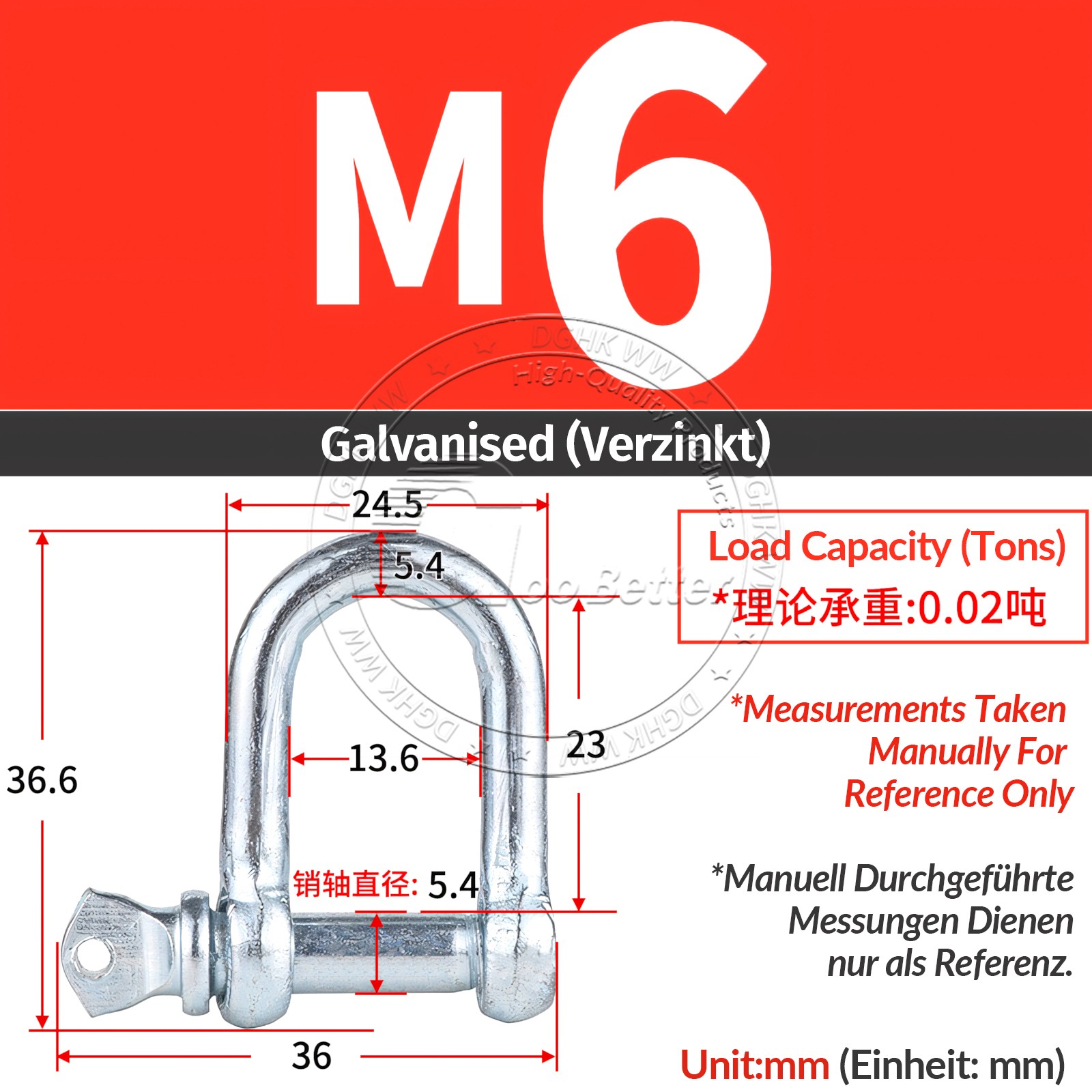 M6-M50 Galvanised Steel Lifting Towing Bow Dee D Link Shackles 0.02 Ton to 9 Ton