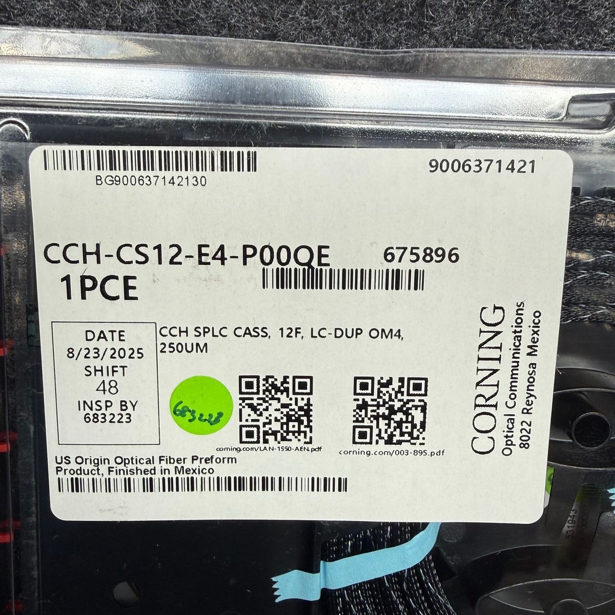 CORNING Splice Cassette, 12 Fiber, LC Duplex MM 50 OM4, 250UM