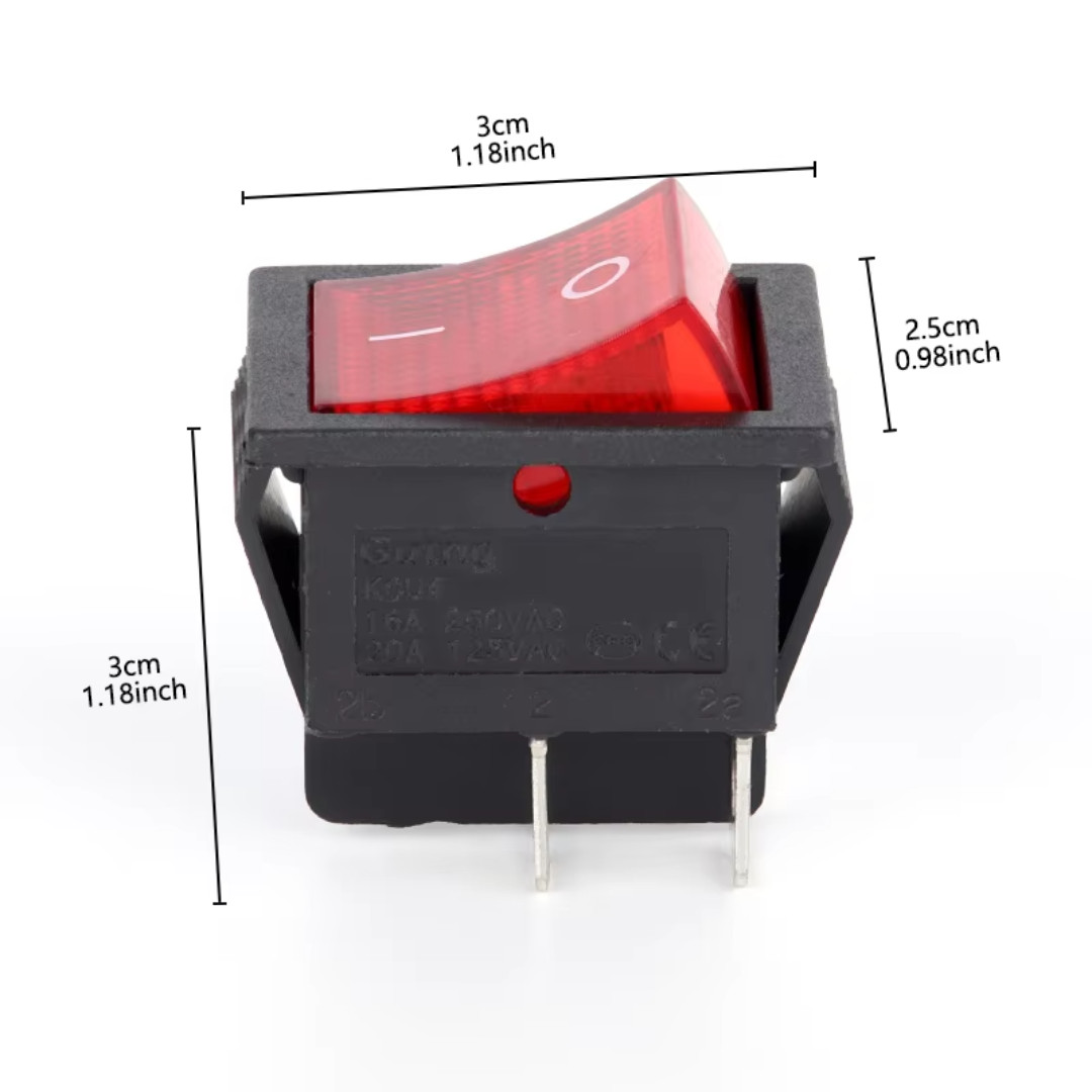 2x On Off Red Light Rocker Switch 250V AC 16 AMP 125V 20A DPST 4 lug legs