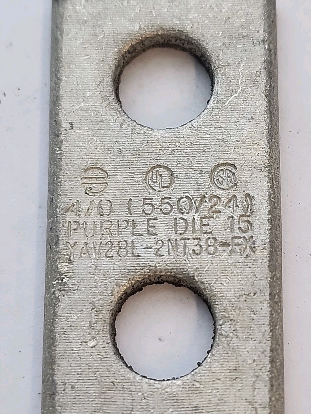 BURNDY YAV28L-2NT38-FX 4/0 Two Hole Lug Connector Purple Die 15