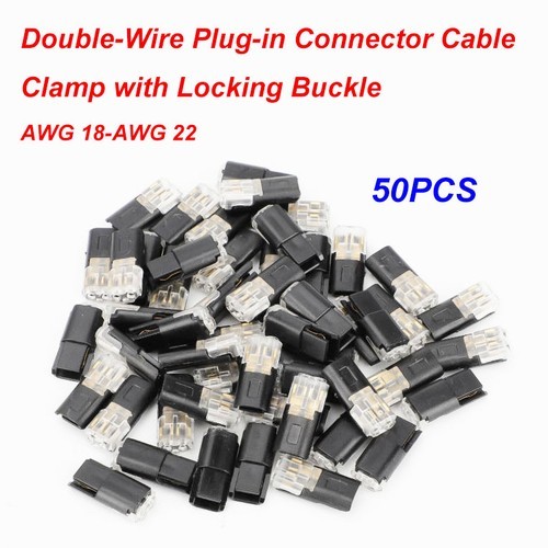 50 PACK Double-Wire Plug-in Connector, Cable Clamp with Locking Buckle AWG 18-22