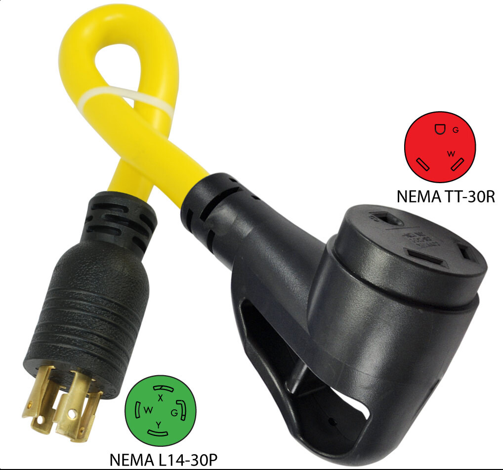 RV L14-30P Male to TT-30R Female 30 Amp Extension Cord Power Adapter Generator