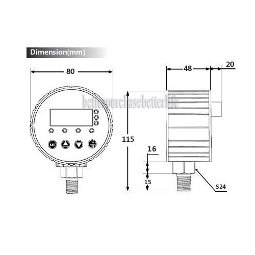 Digital Pressure Switch, 0 to -0.1Mpa Air Negative Vacuum, 240VAC G1/4 0.5%FS
