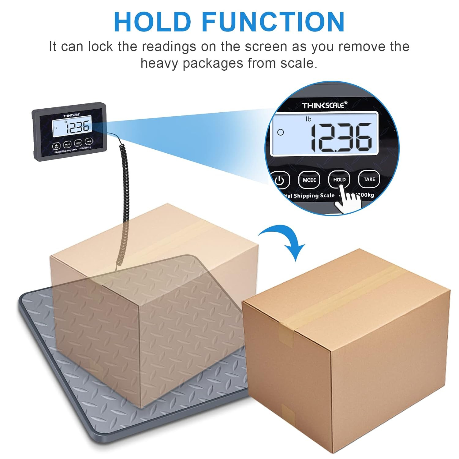 THINKSCALE Shipping Scale, 440 lbs/1 oz Highly Accurate Postal Scale with Hold/T