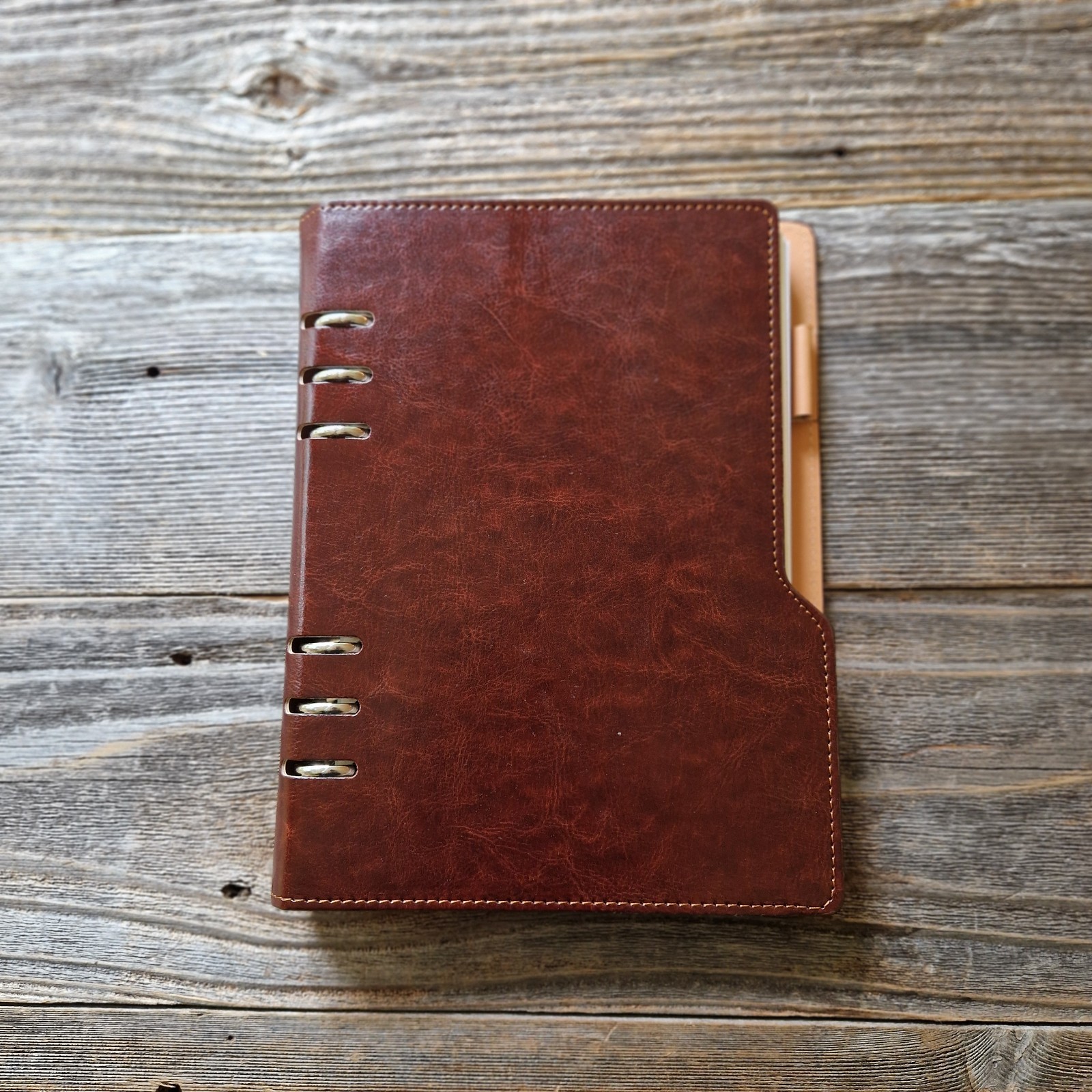 DSKPRTE A5 6-Ring Personal Organizer | Brown PU Leather Notebook