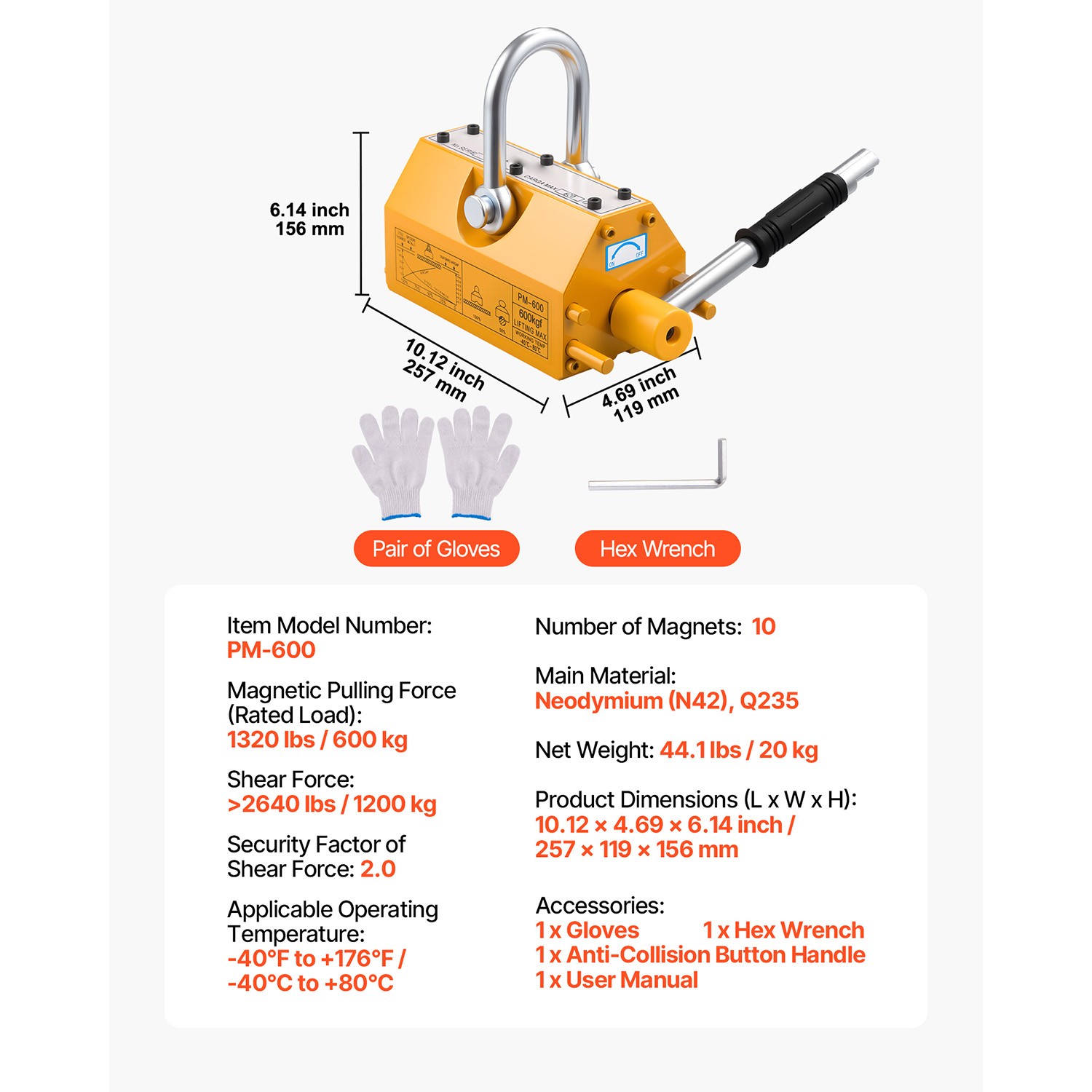 Uimoso Permanent Magnetic Lifter with 1320 lbs Load Capacity, N42 Magnet
