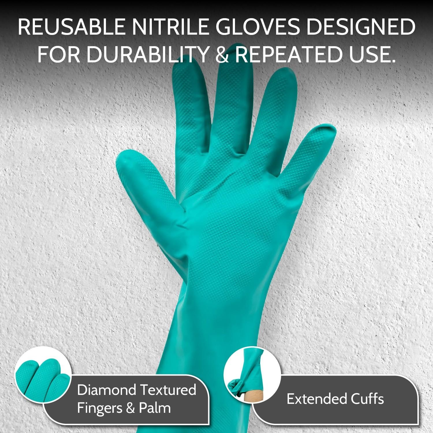 12 Pairs/11 MIL Latex Free Chemical Resistant Diamond Textured Nitrile Gloves/L