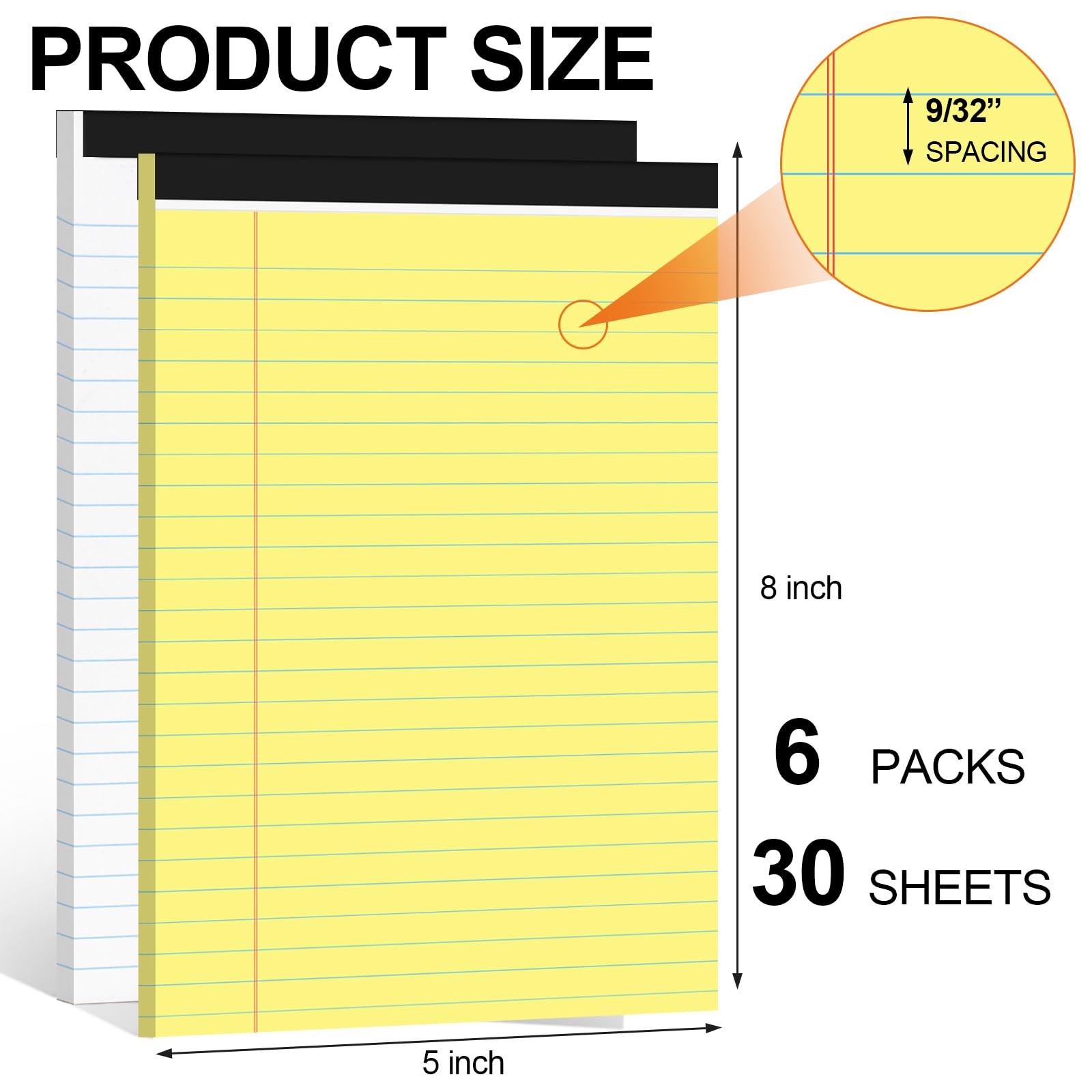 6 PCS Small Legal Pads 5×8 Yellow and White, Narrow Ruled Small Note